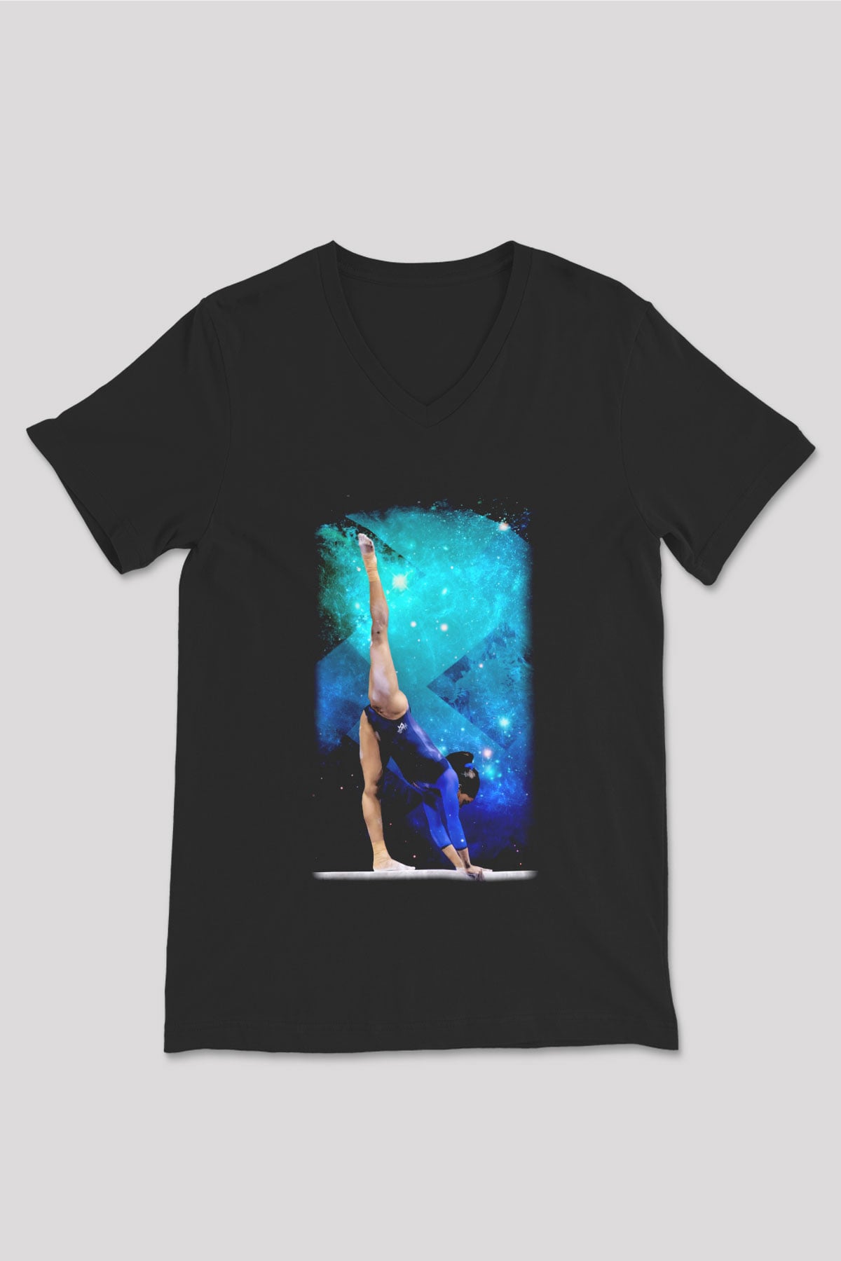 Jimnastik Siyah Unisex V Yaka Tişört T-Shirt