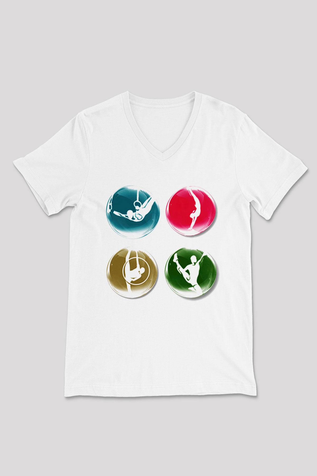 Jimnastikçi Beyaz Unisex V Yaka Tişört T-Shirt