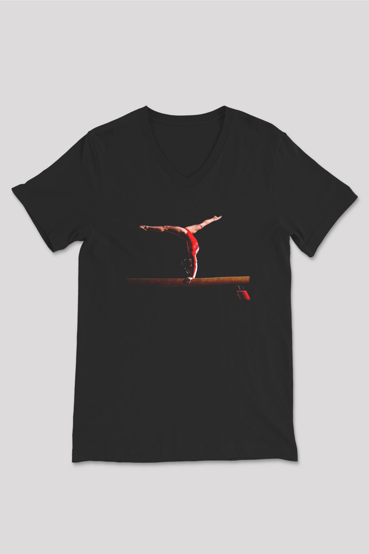 Jimnastikçi Siyah Unisex V Yaka Tişört T-Shirt