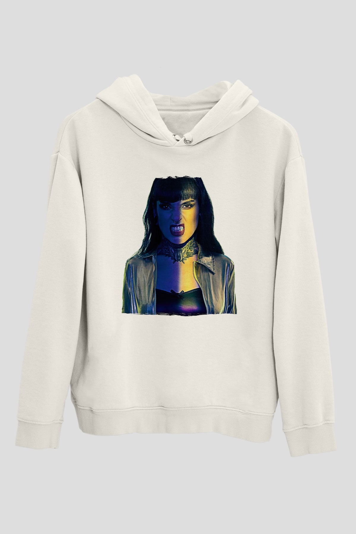 Jinjer Baskılı Beyaz Unisex Kapüşonlu Sweatshirt