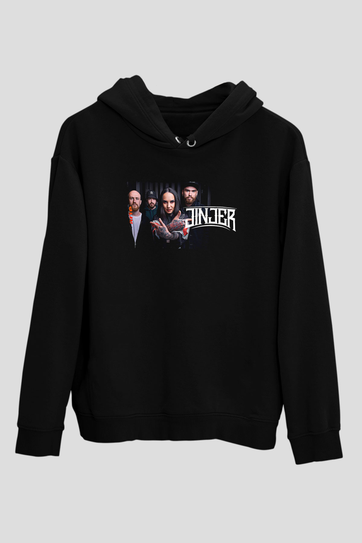 Jinjer Baskılı Unisex Siyah Kapüşonlu Sweatshirt