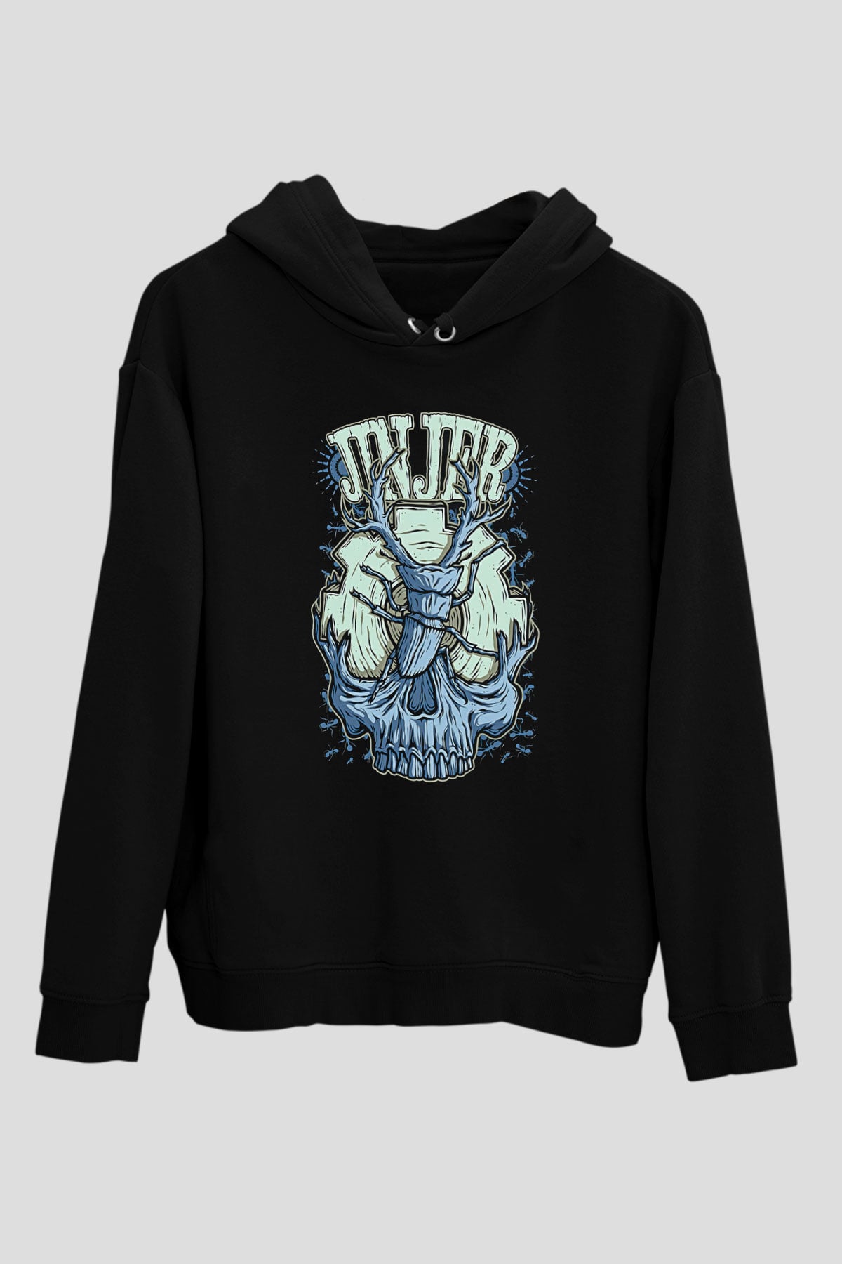 Jinjer Baskılı Unisex Siyah Kapüşonlu Sweatshirt