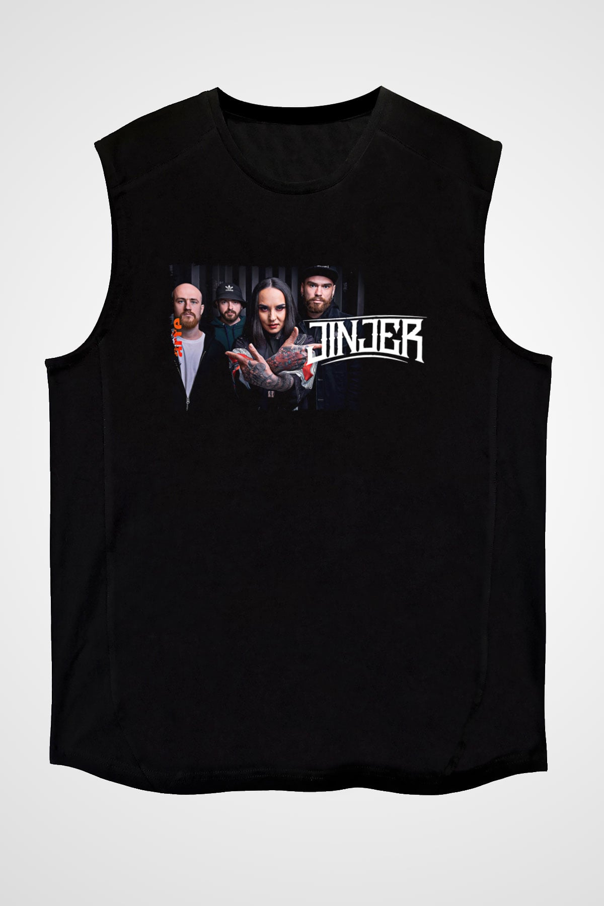Jinjer Baskılı Unisex Siyah Kolsuz Tişört - Tshirt