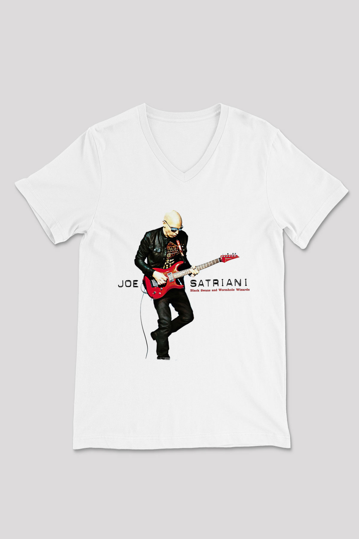 Joe Santriani Baskılı Beyaz Unisex V Yaka Tişört - Tshirt