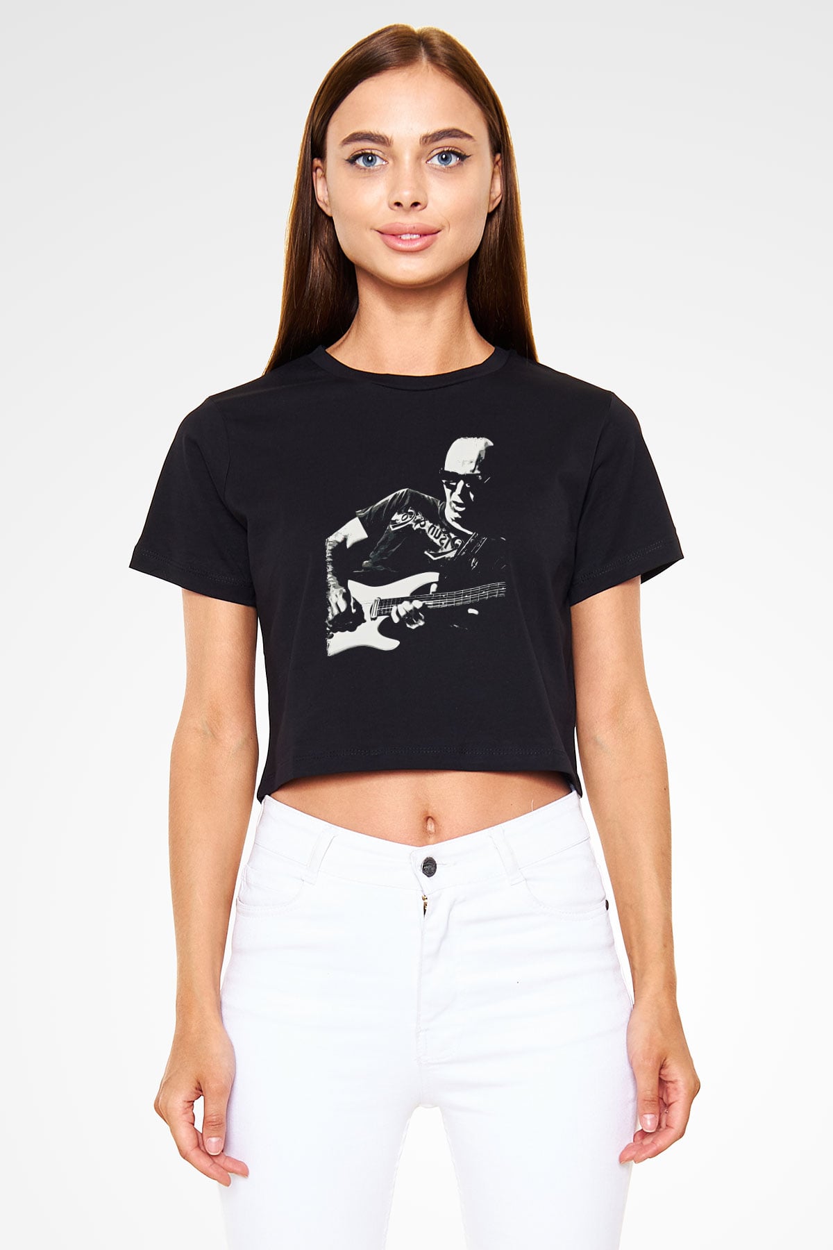 Joe Santriani Baskılı Siyah Crop Top Kadın Tişört - Tshirt