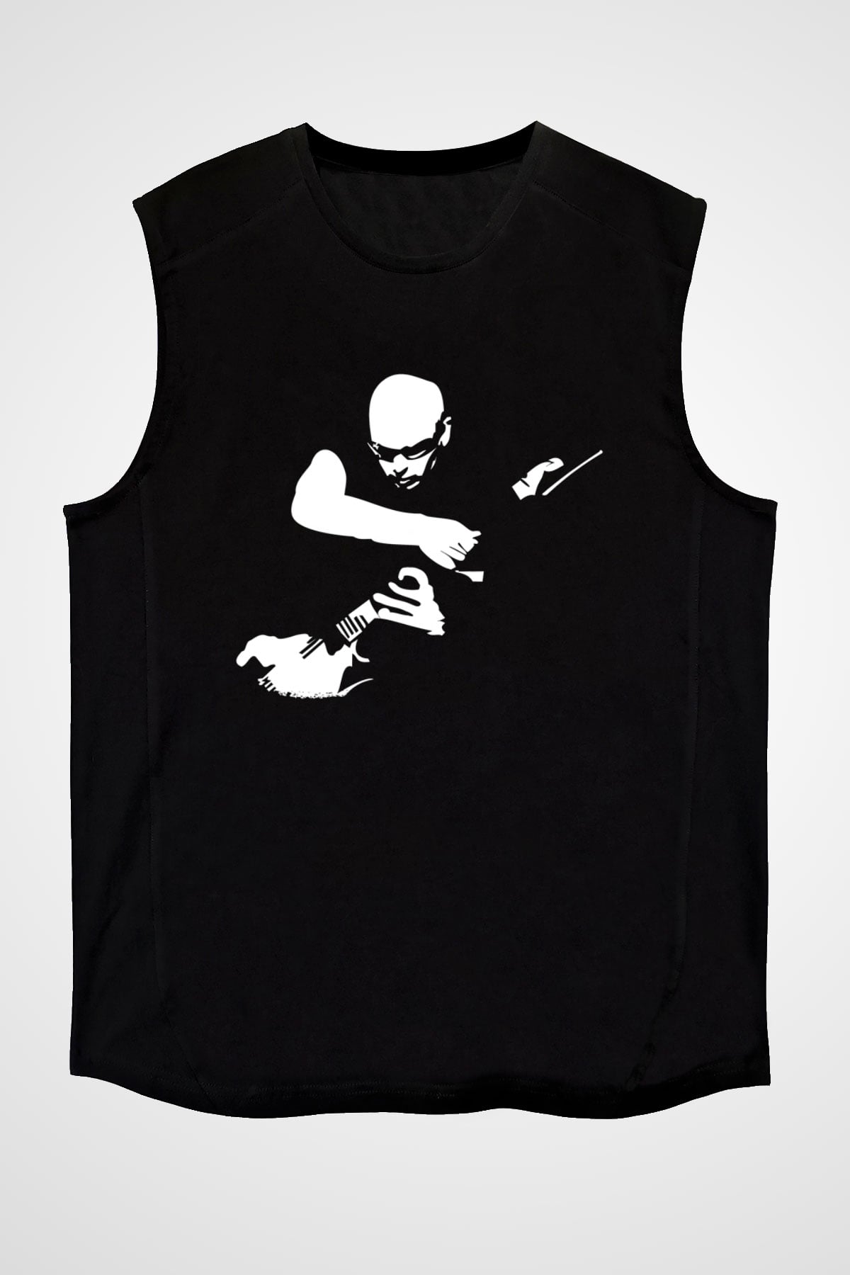 Joe Santriani Baskılı Unisex Siyah Kolsuz Tişört - Tshirt