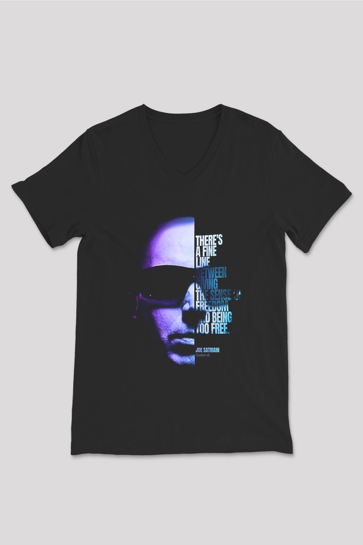 Joe Santriani Baskılı Unisex Siyah V Yaka Tişört - Tshirt