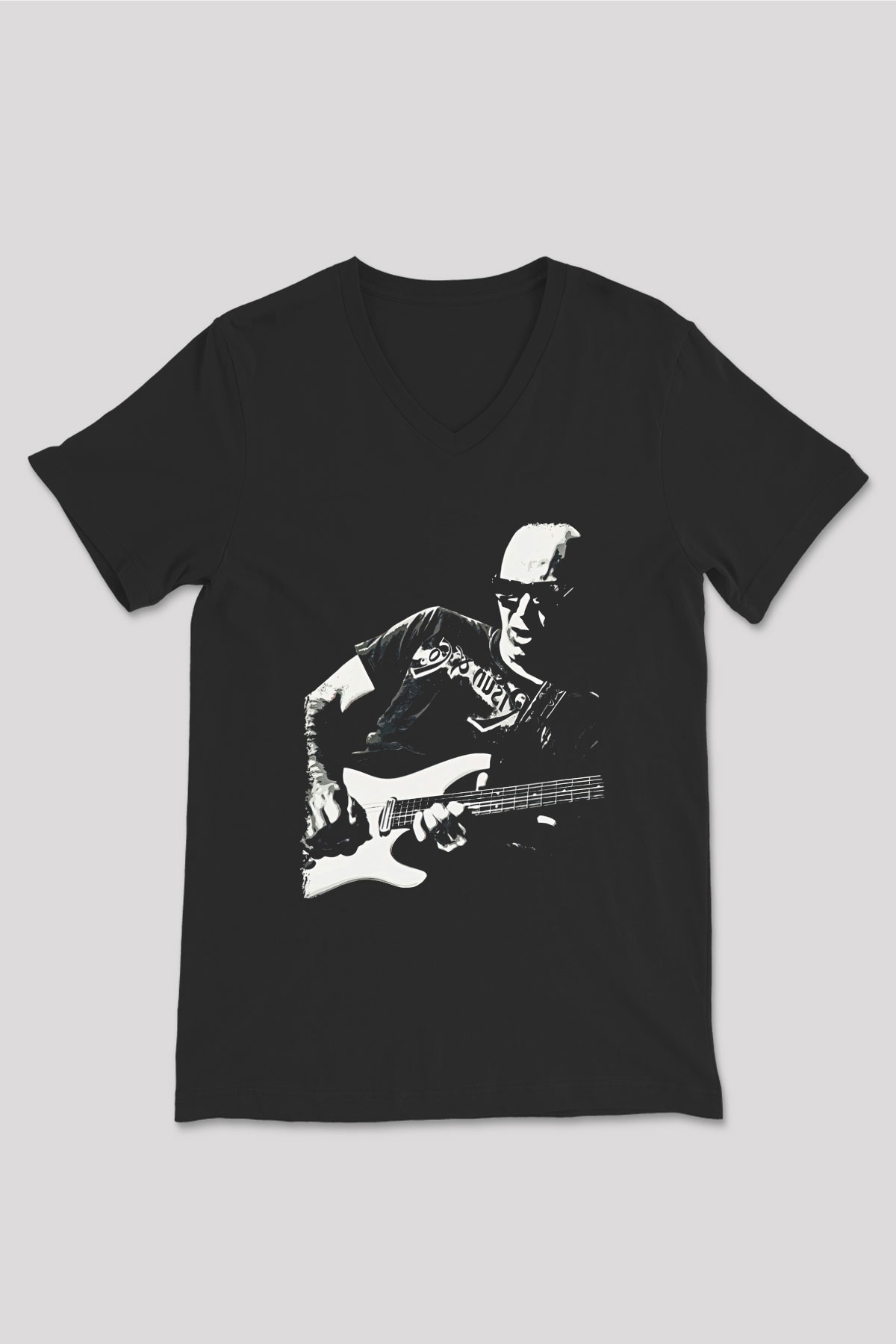Joe Santriani Baskılı Unisex Siyah V Yaka Tişört - Tshirt