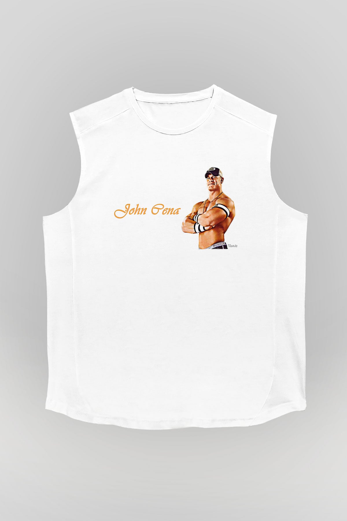 John Cena Baskılı Beyaz Unisex Kolsuz Tişört - Tshirt