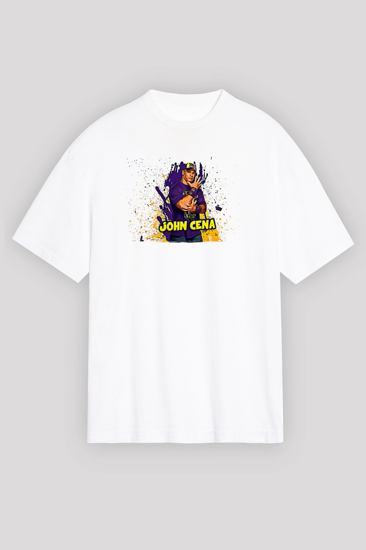 John Cena Baskılı Beyaz Unisex Oversize Tişört - Tshirt