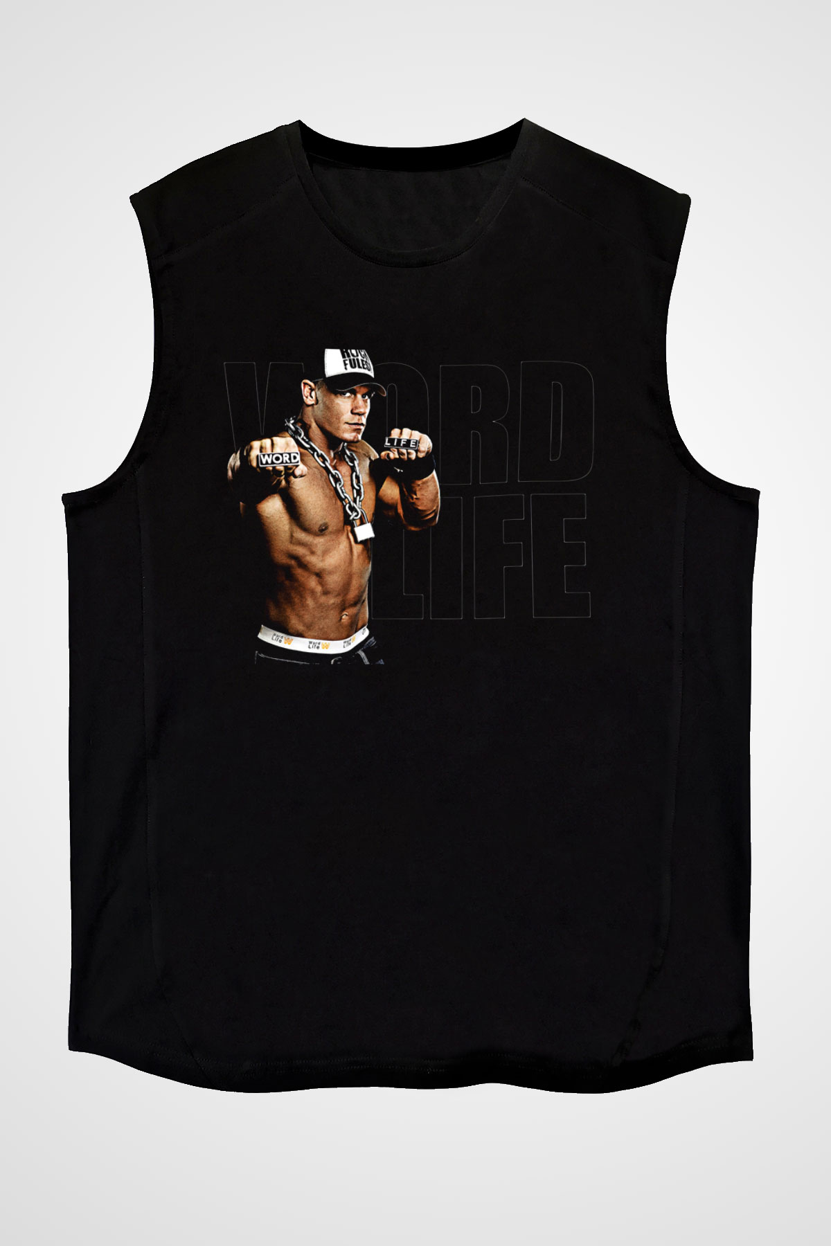 John Cena Baskılı Unisex Siyah Kolsuz Tişört - Tshirt
