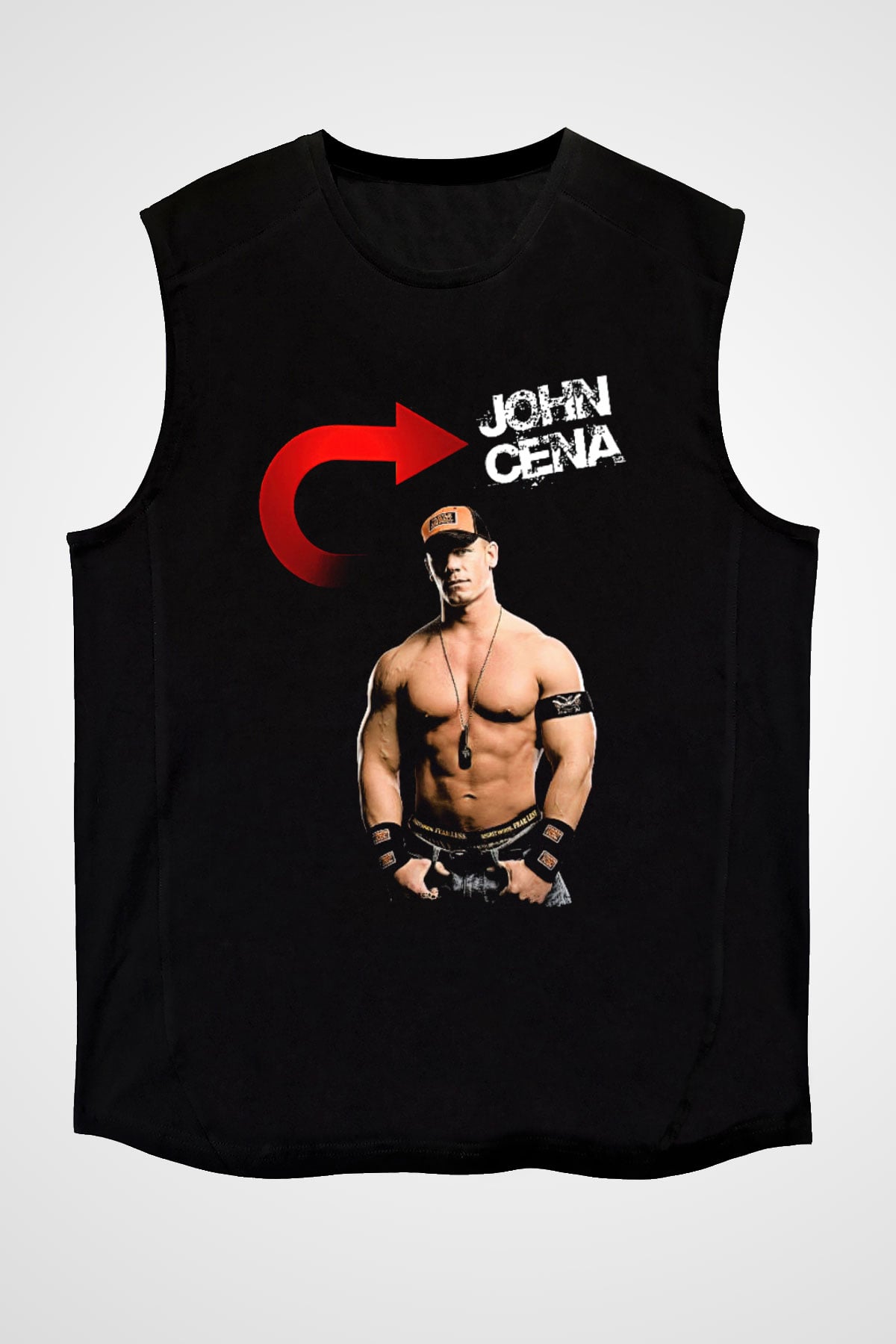 John Cena Baskılı Unisex Siyah Kolsuz Tişört - Tshirt