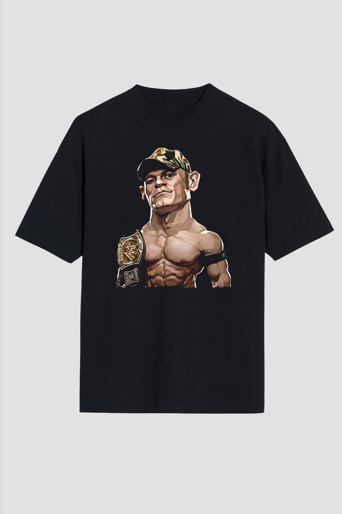 John Cena Baskılı Unisex Siyah Oversize Tişört - Tshirt