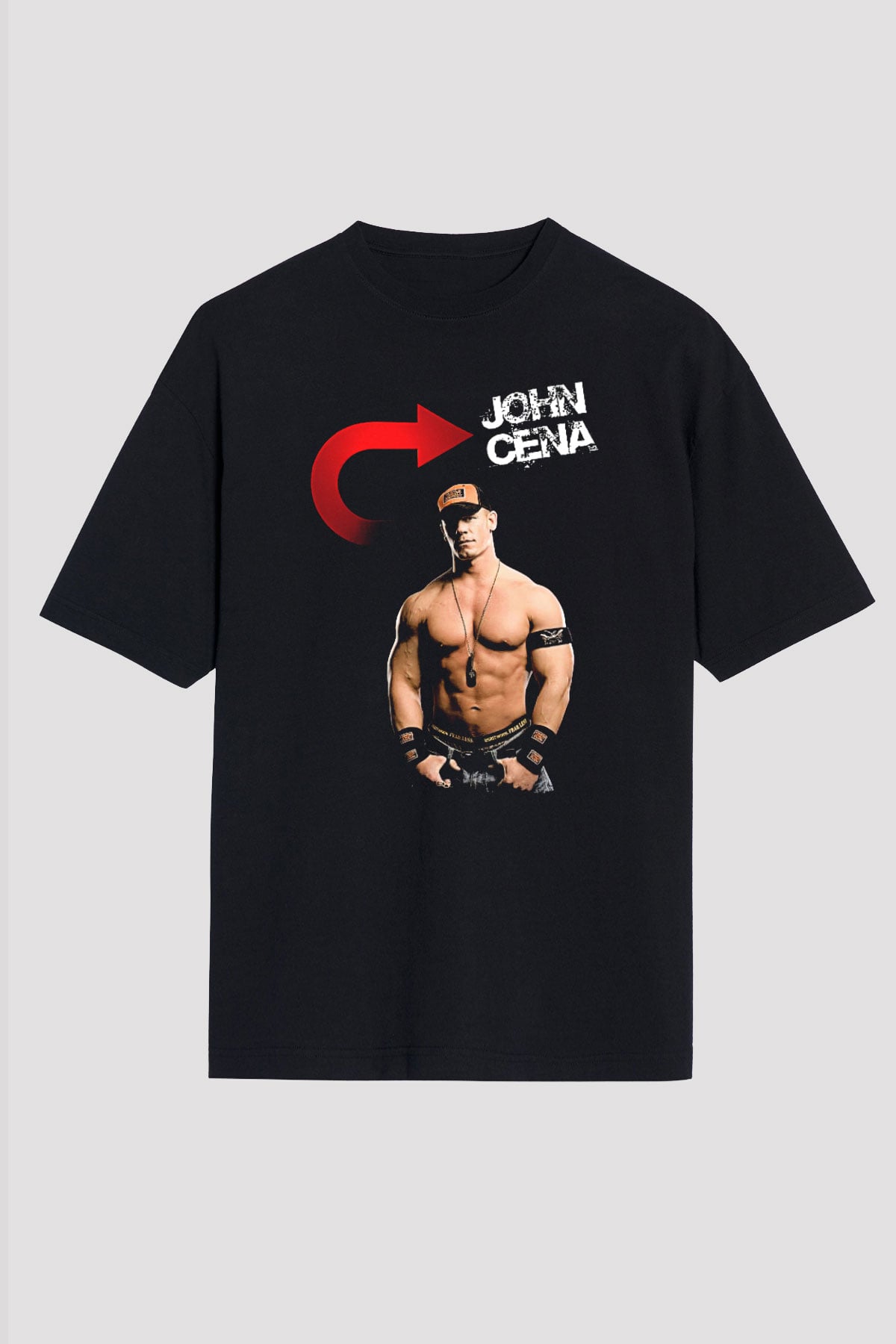 John Cena Baskılı Unisex Siyah Oversize Tişört - Tshirt