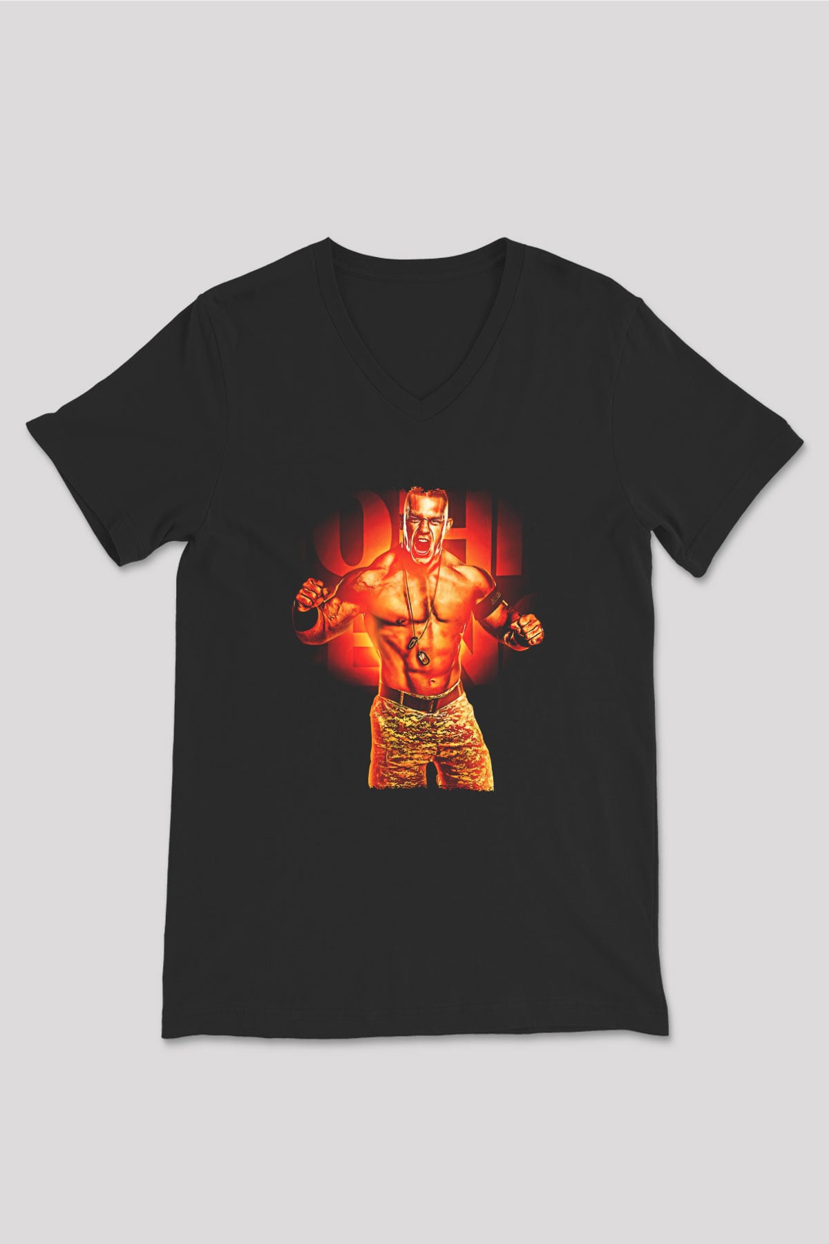 John Cena Baskılı Unisex Siyah V Yaka Tişört - Tshirt