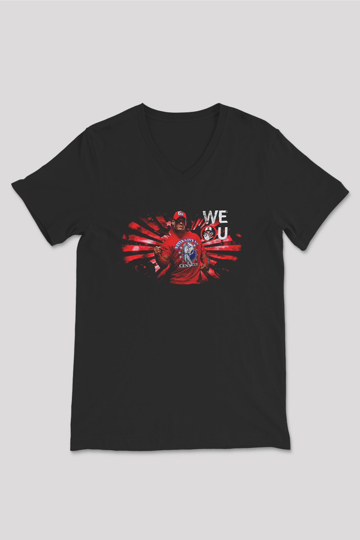 John Cena Baskılı Unisex Siyah V Yaka Tişört - Tshirt