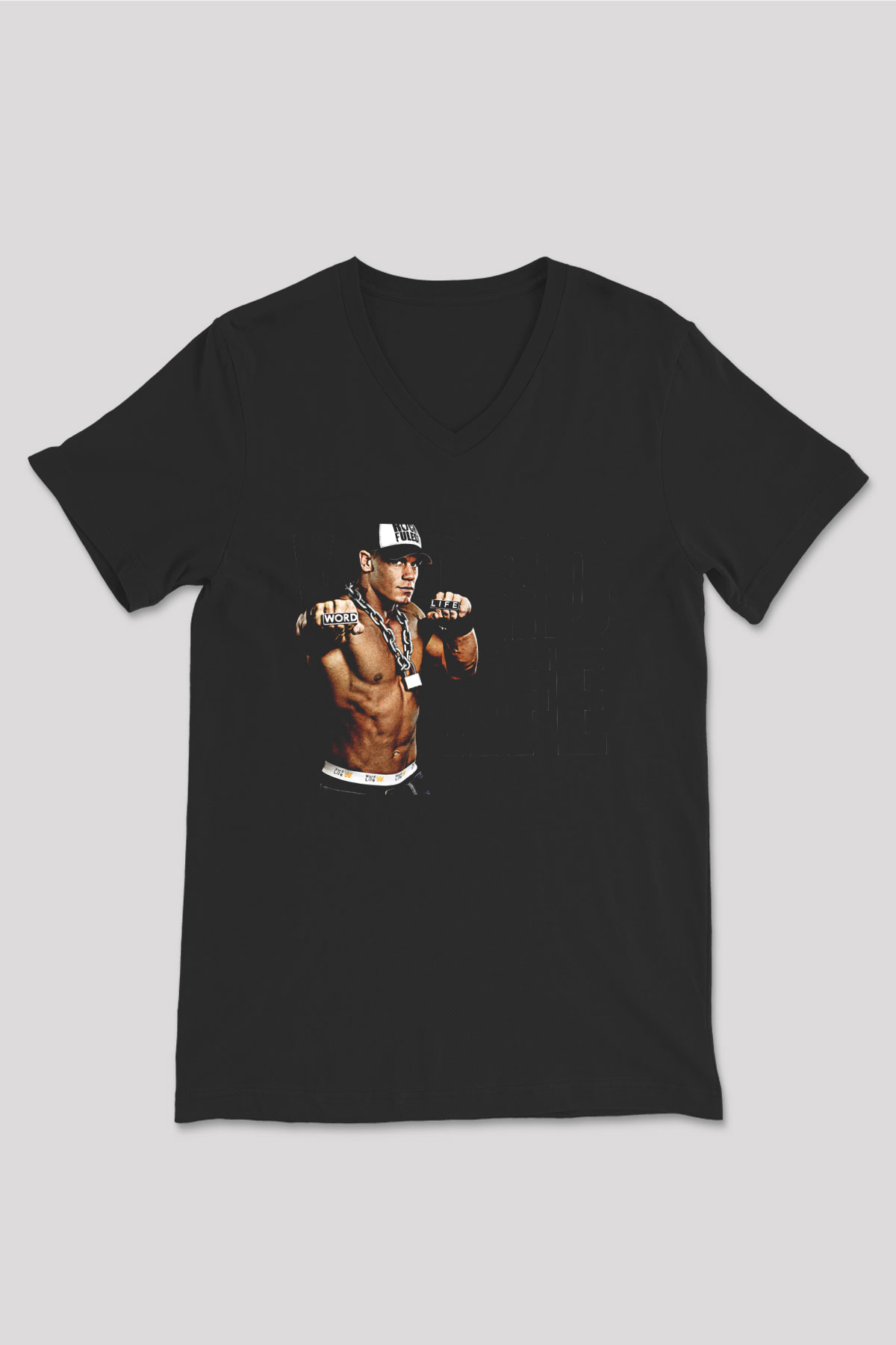 John Cena Baskılı Unisex Siyah V Yaka Tişört - Tshirt