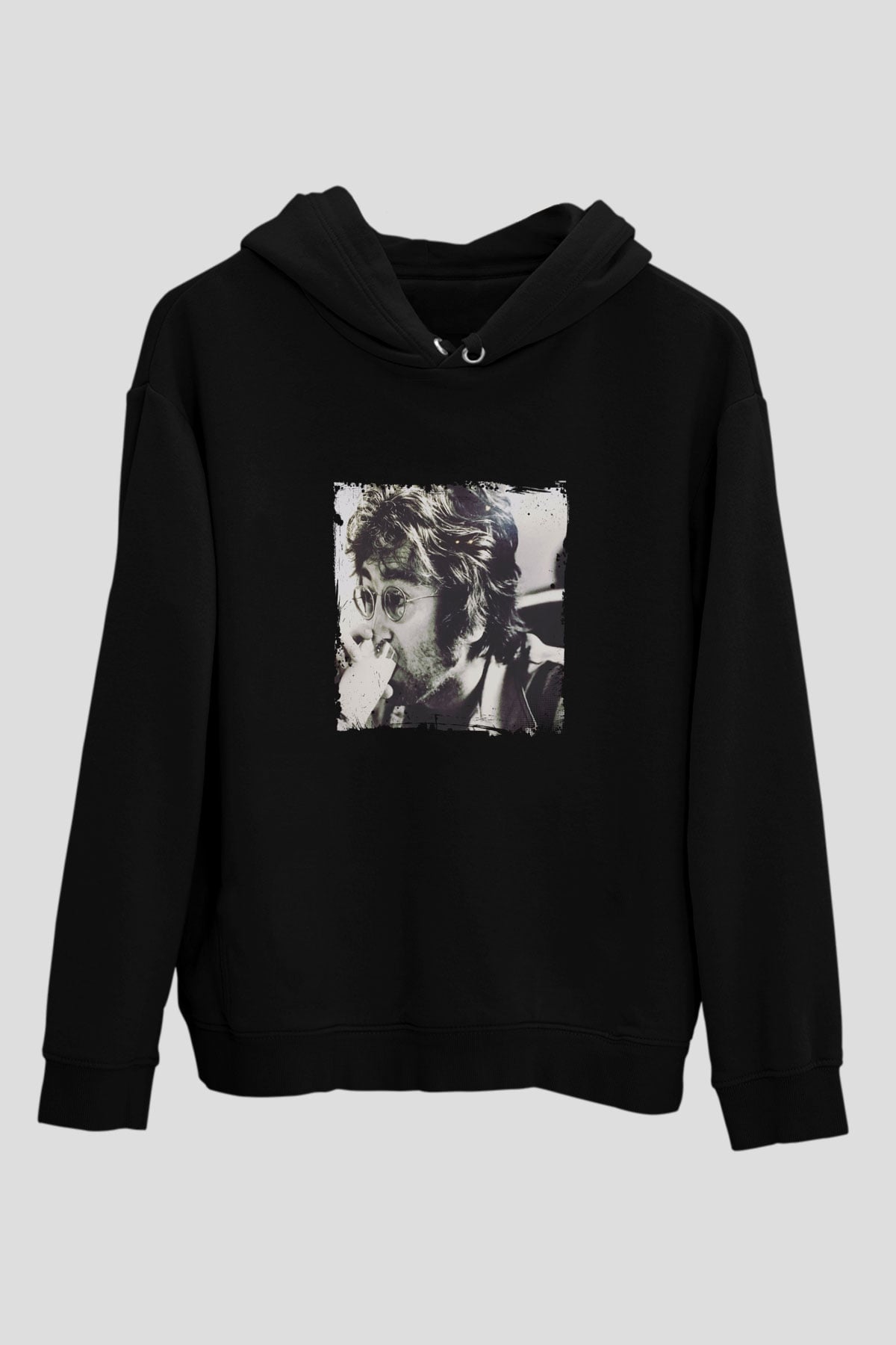 John Lennon Baskılı Unisex Siyah Hoodie