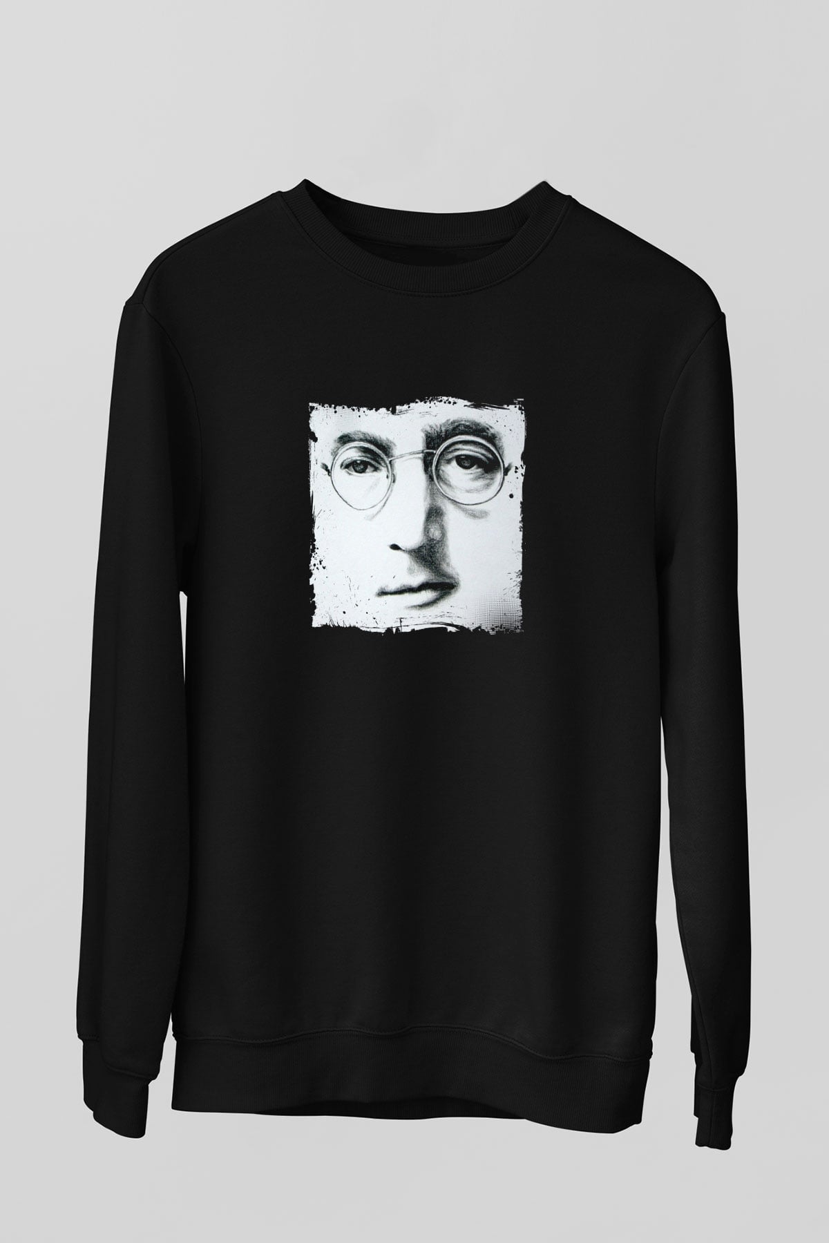 John Lennon Baskılı Unisex Siyah Sweatshirt