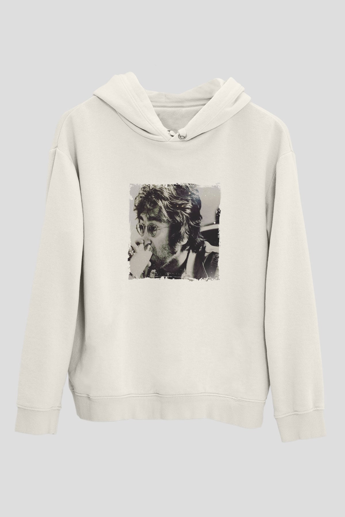 John Lennon Unisex Baskılı Beyaz Kapüşonlu Sweatshirt