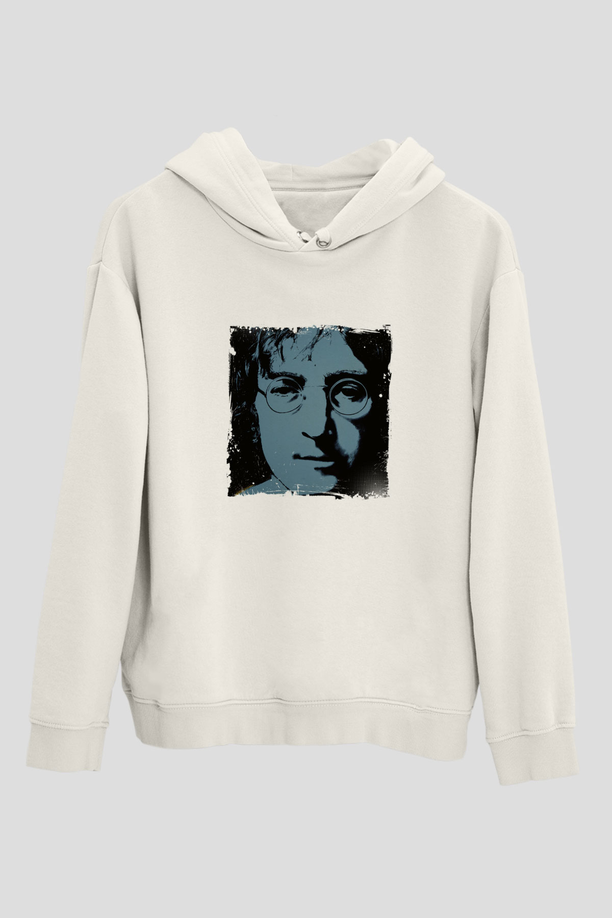 John Lennon Unisex Baskılı Beyaz Kapüşonlu Sweatshirt