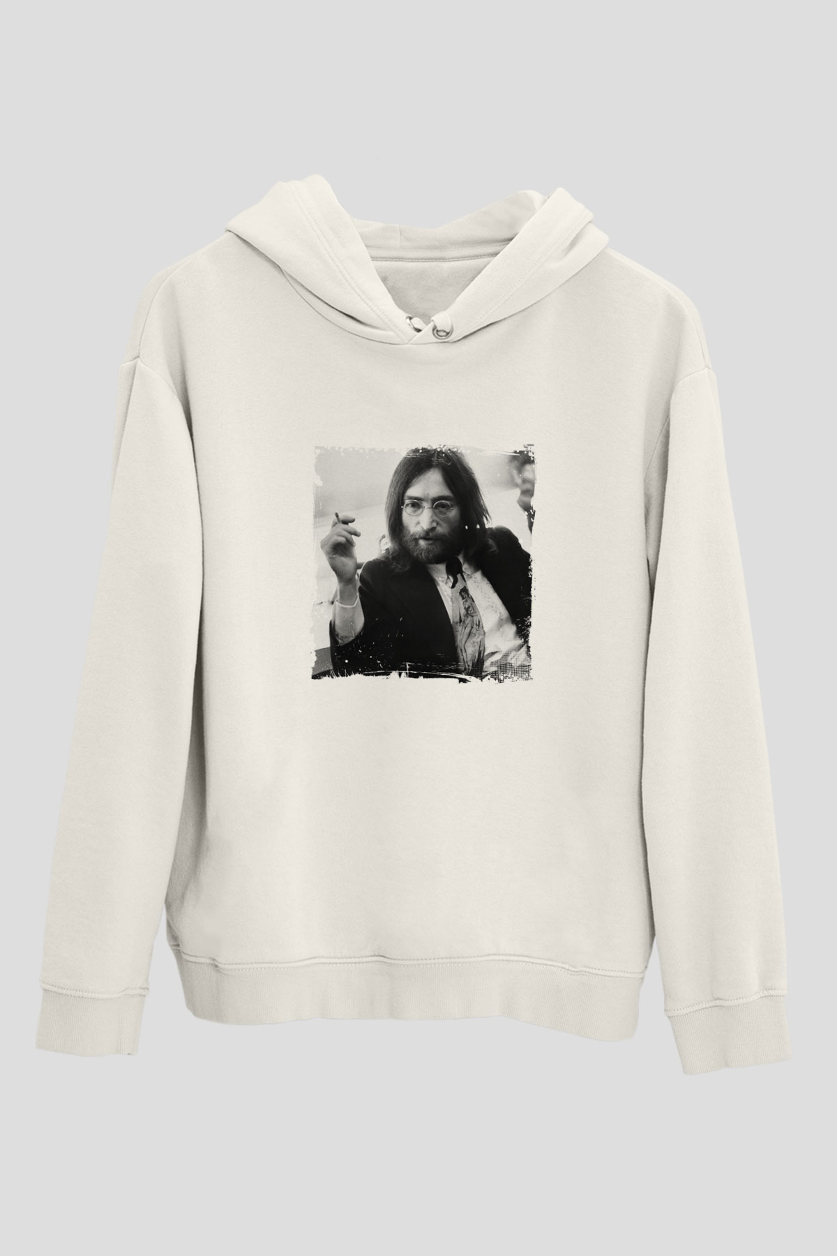 John Lennon Unisex Baskılı Beyaz Kapüşonlu Sweatshirt