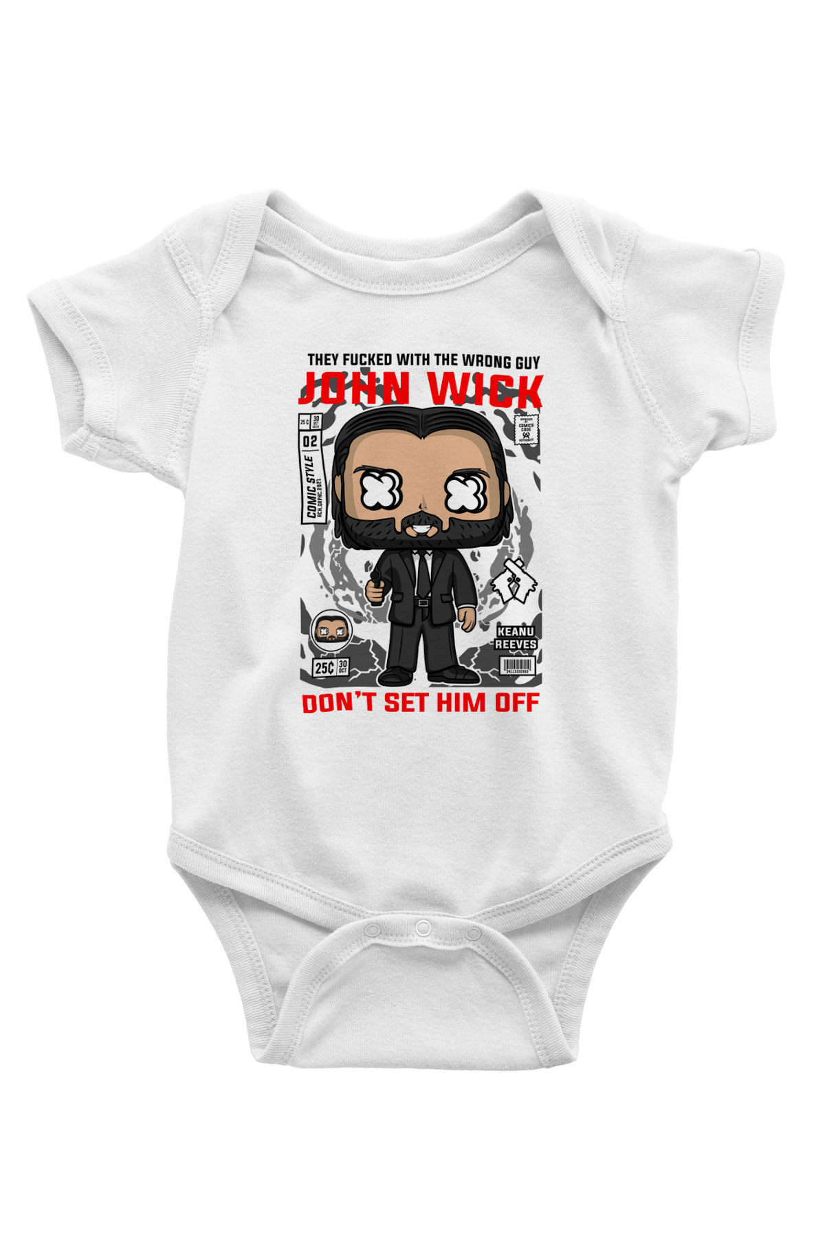 John Wick Baskılı Unisex Beyaz Bebek Body - Zıbın