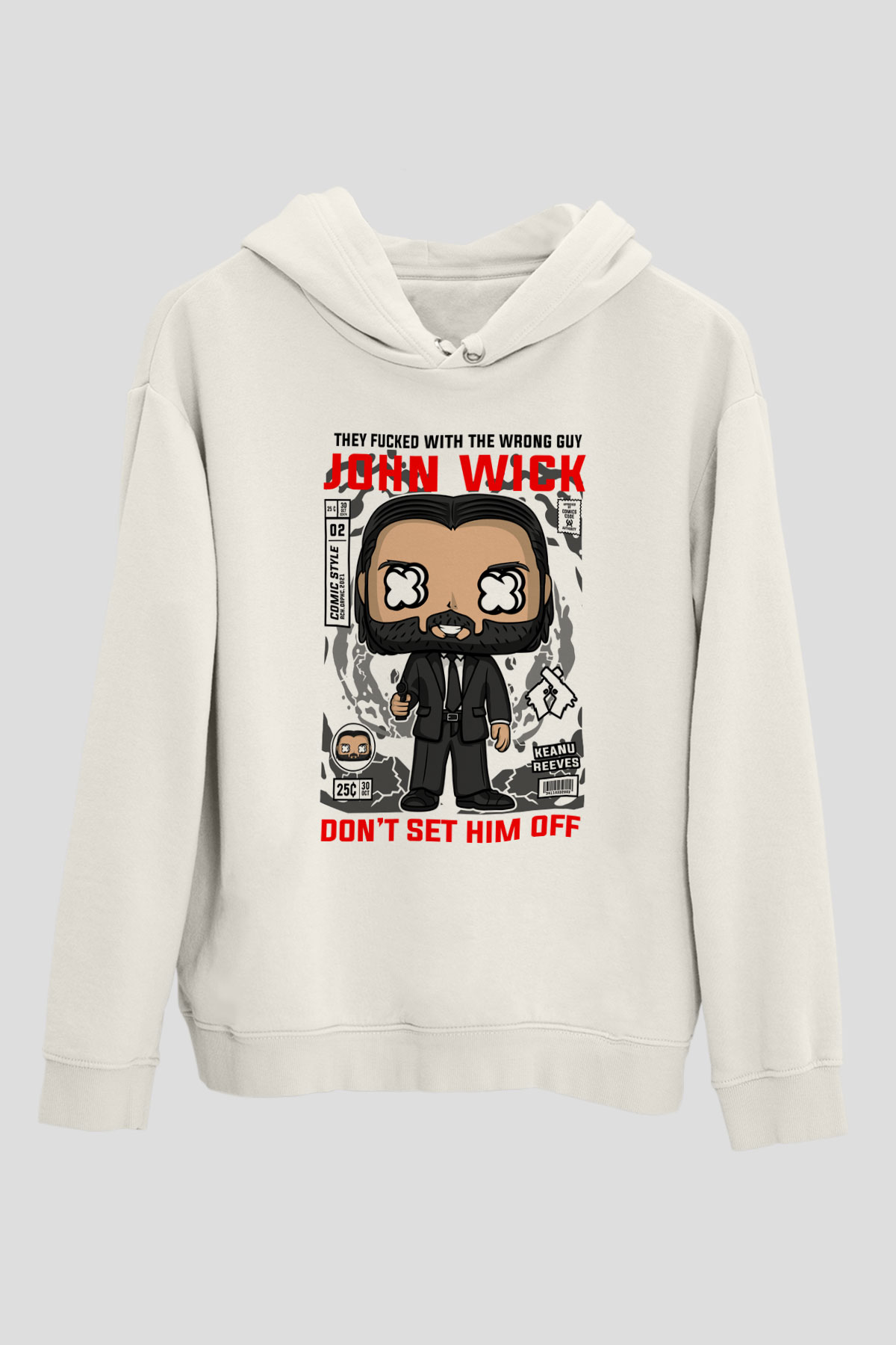 John Wick Baskılı Unisex Beyaz Hoodie