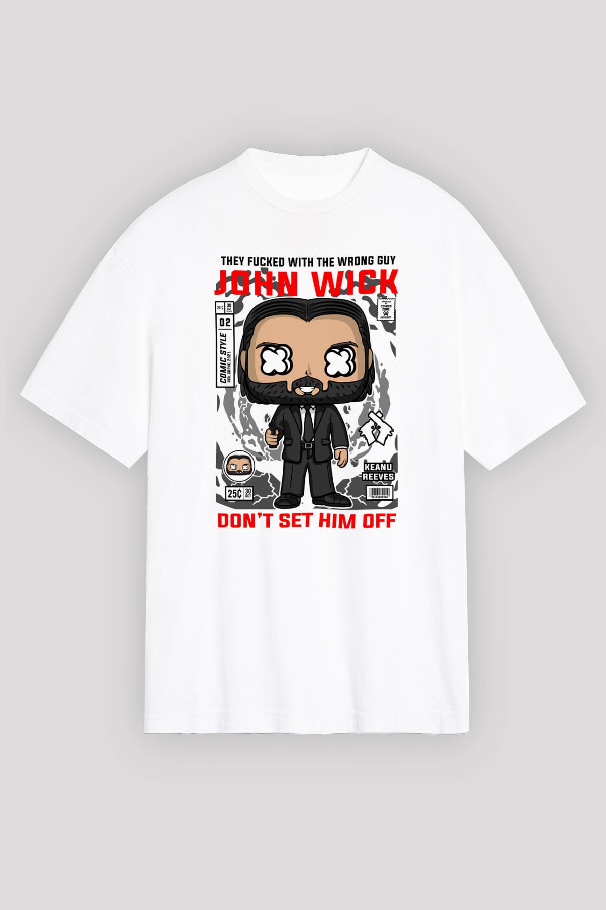 John Wick Baskılı Unisex Beyaz Oversize Tişört