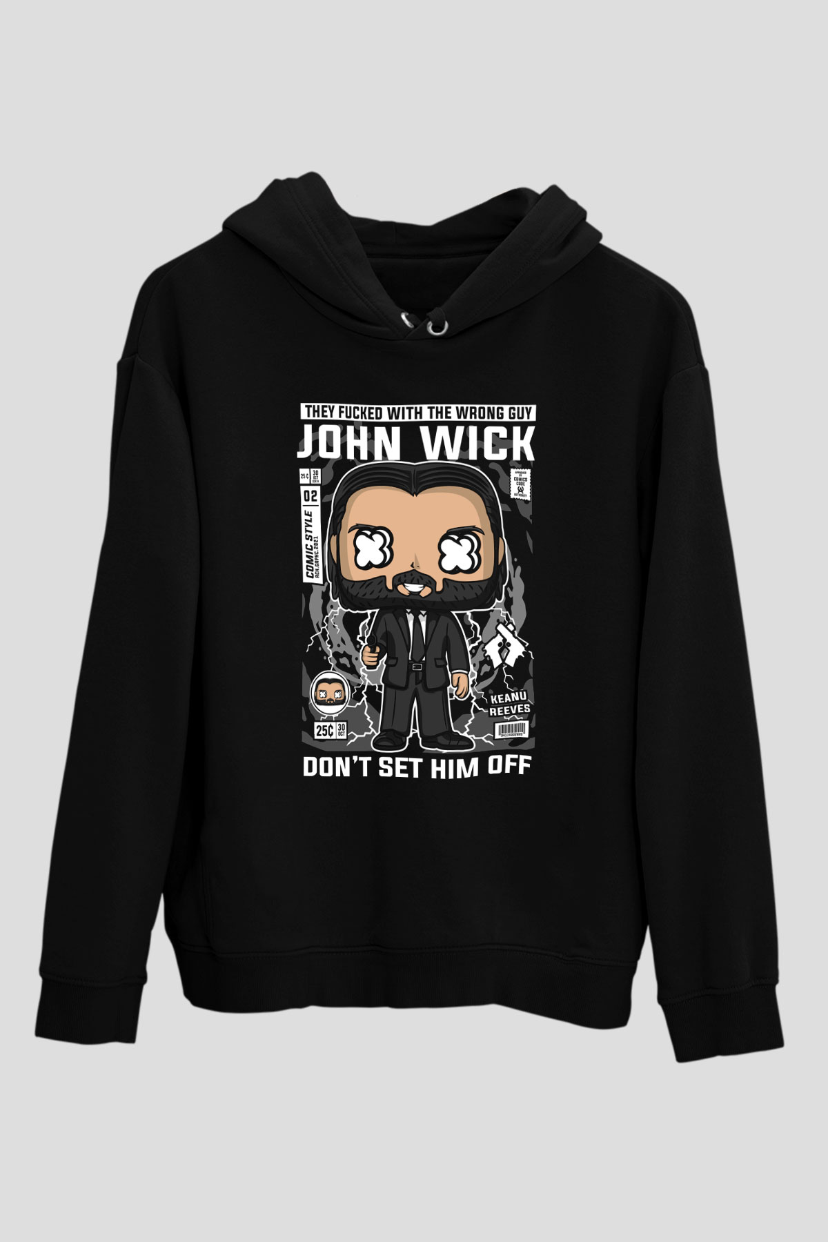 John Wick Baskılı Unisex Siyah Hoodie