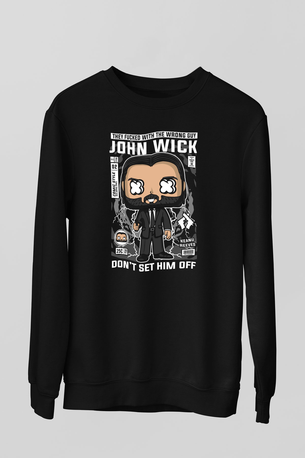 John Wick Baskılı Unisex Siyah Sweatshirt