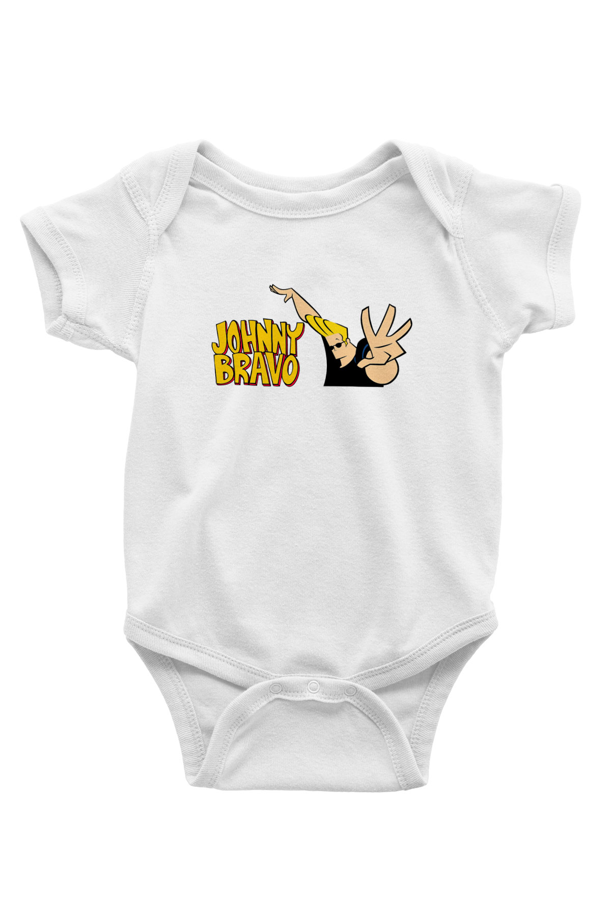 Johnny Bravo Baskılı Beyaz Unisex Bebek Body - Zıbın