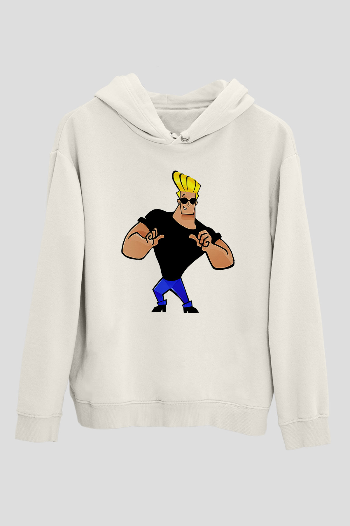 Johnny Bravo Beyaz Unisex Kapşonlu Sweatshirt