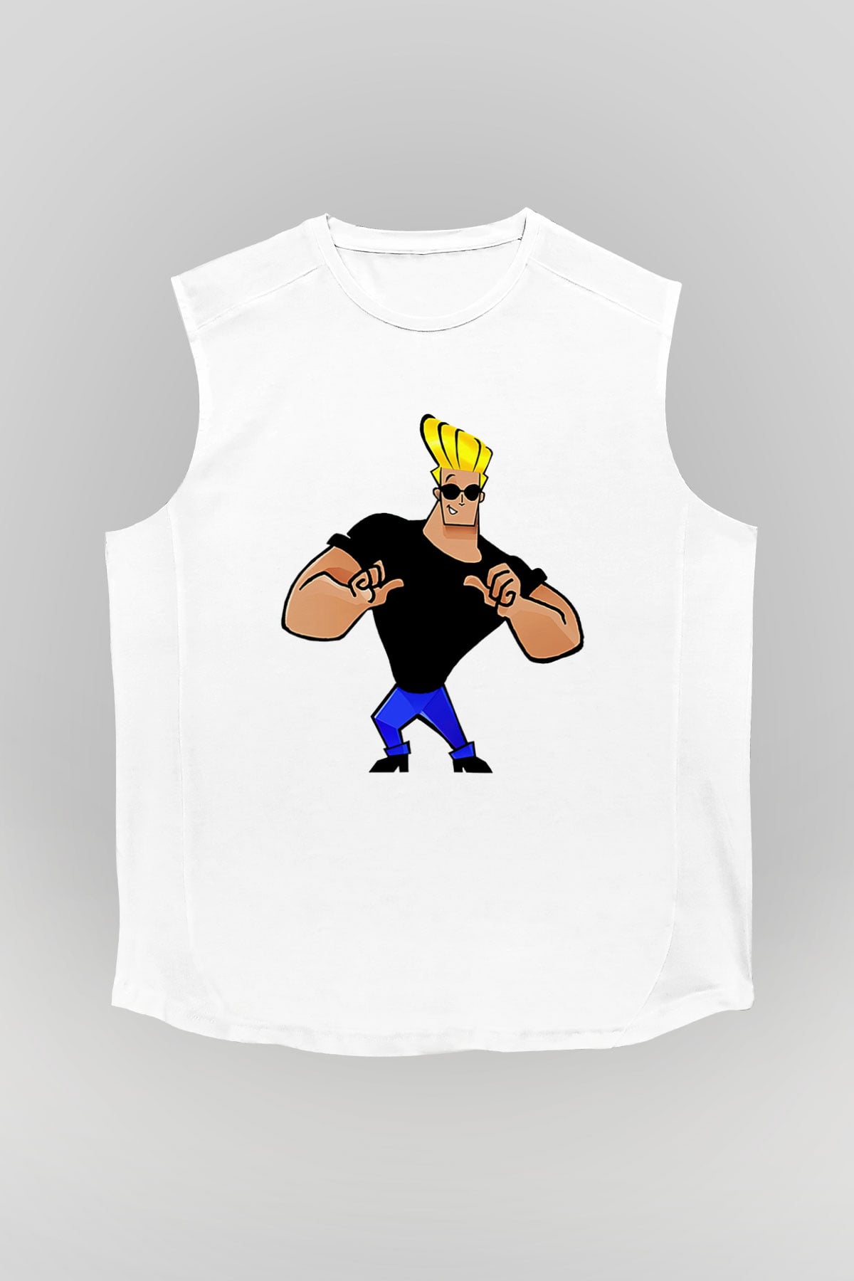 Johnny Bravo Beyaz Unisex Kolsuz Tişört