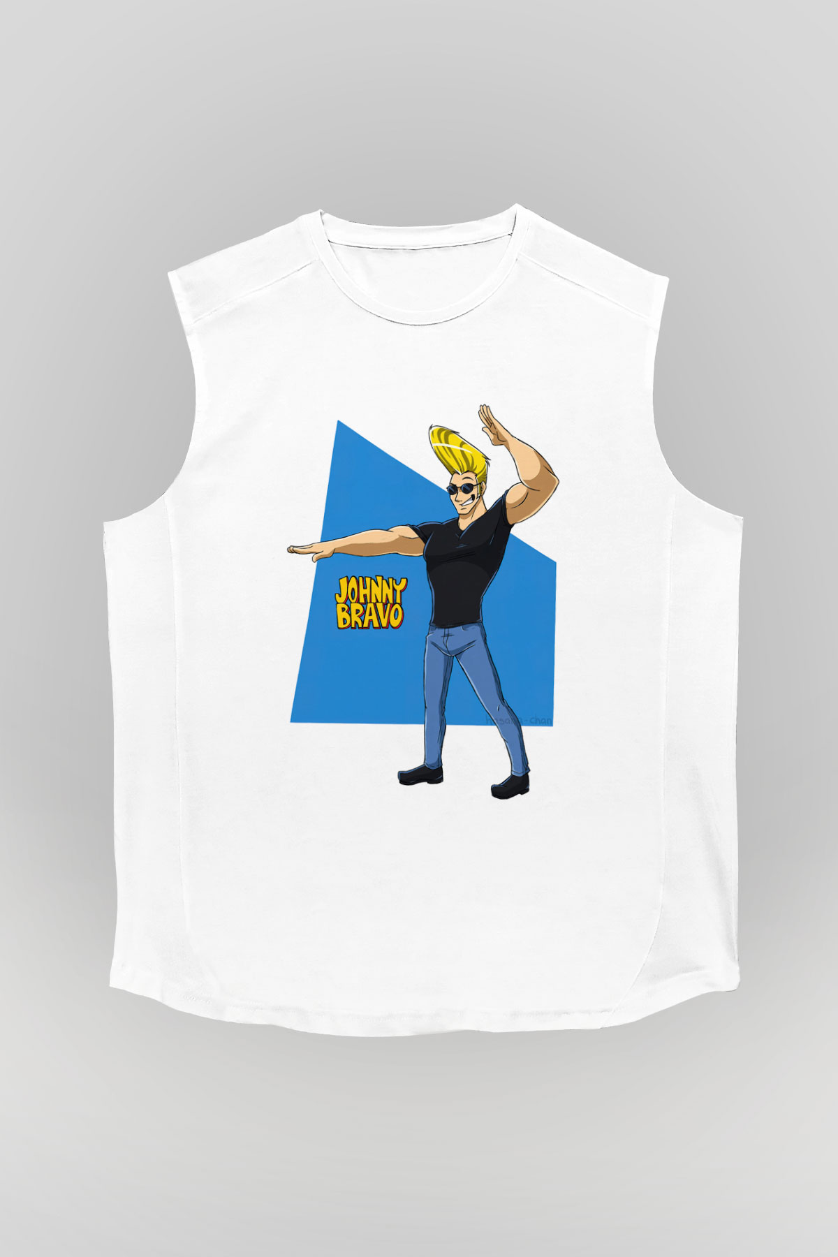 Johnny Bravo Beyaz Unisex Kolsuz Tişört