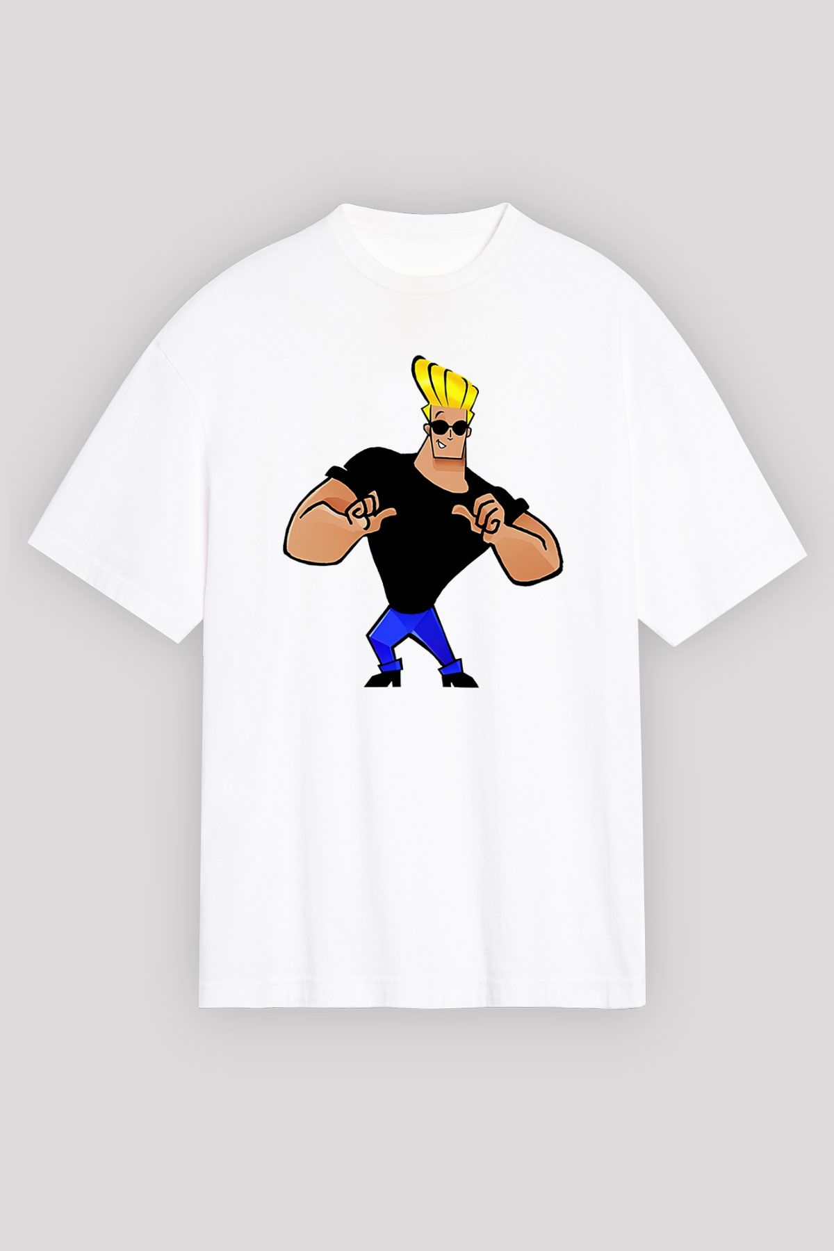 Johnny Bravo Beyaz Unisex Oversize Tişört T-Shirt