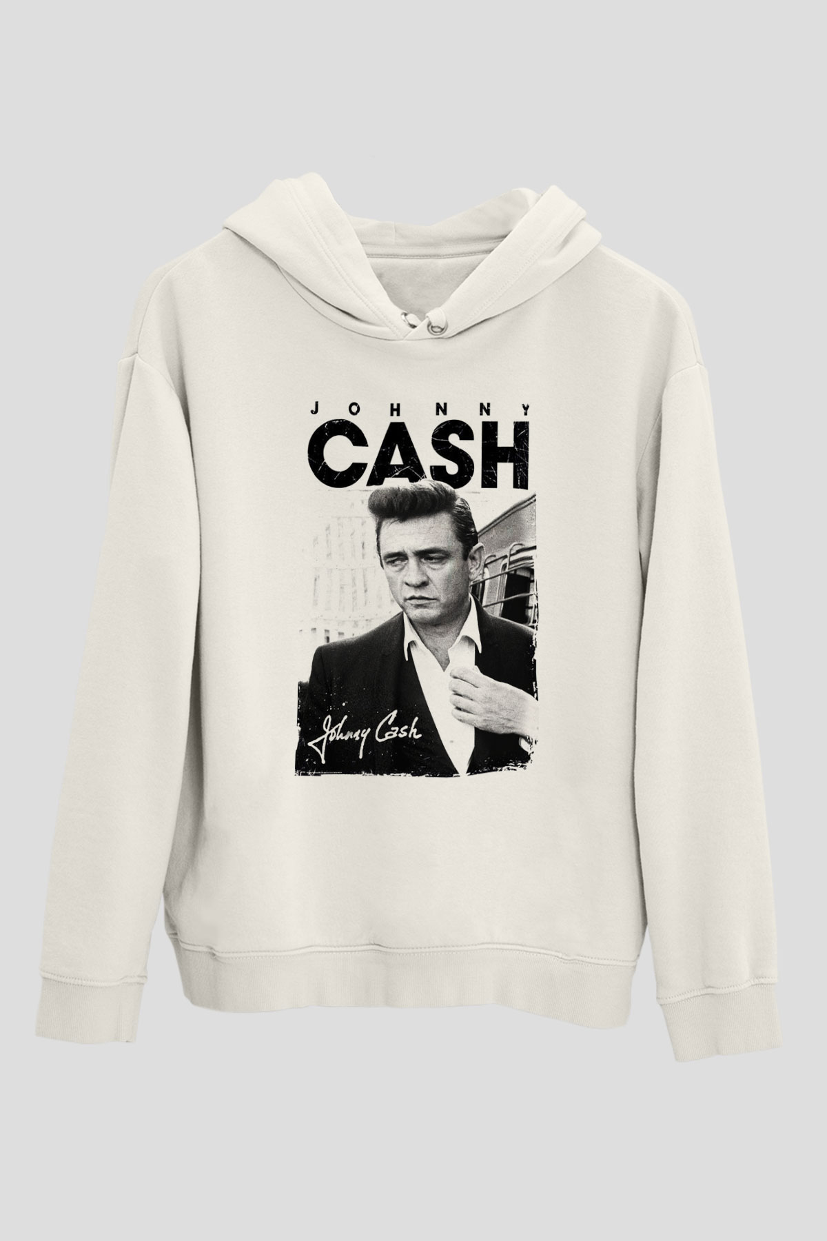Johnny Cash Beyaz Unisex Kapşonlu Sweatshirt