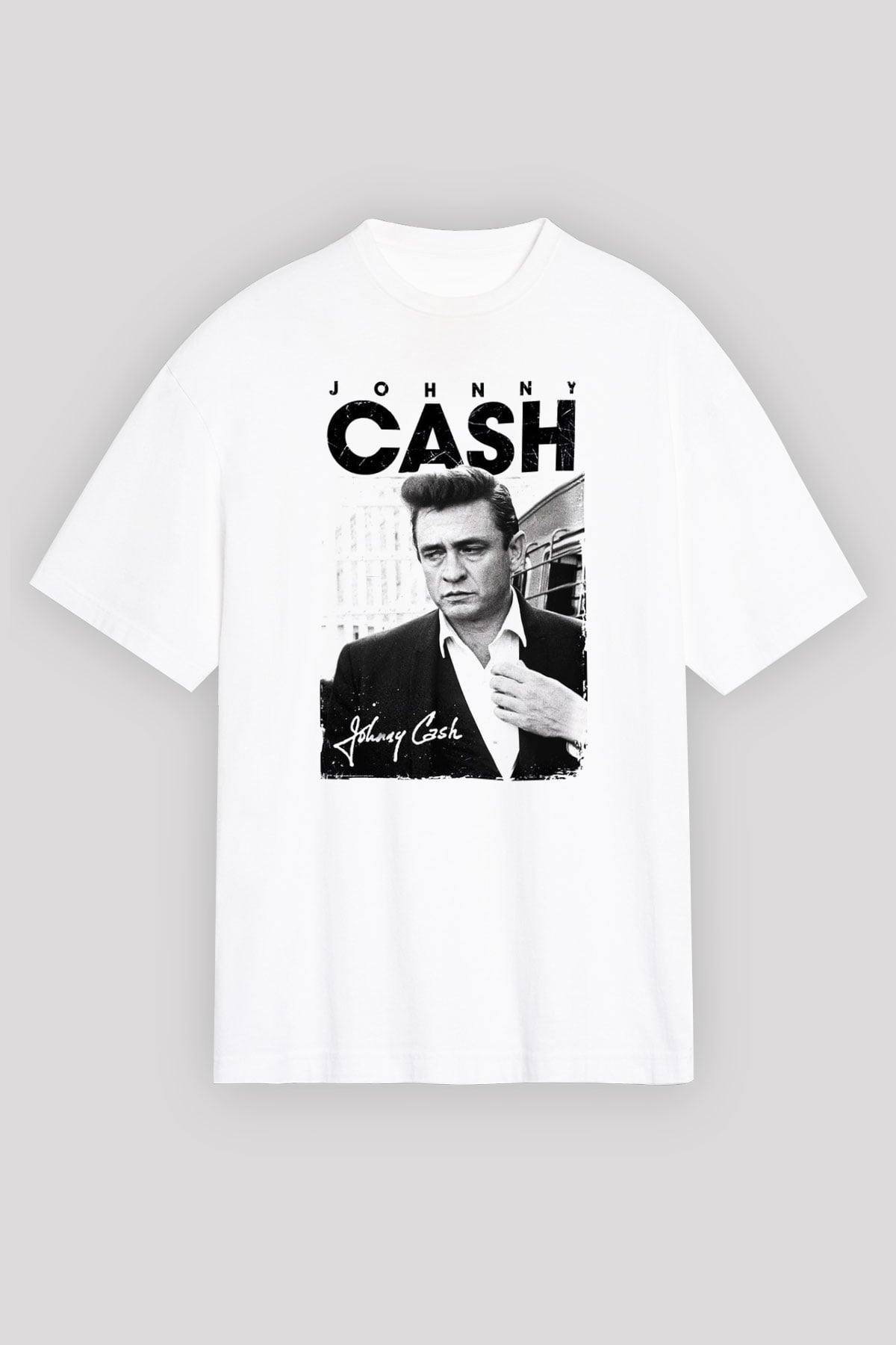 Johnny Cash Beyaz Unisex Oversize Tişört T-Shirt
