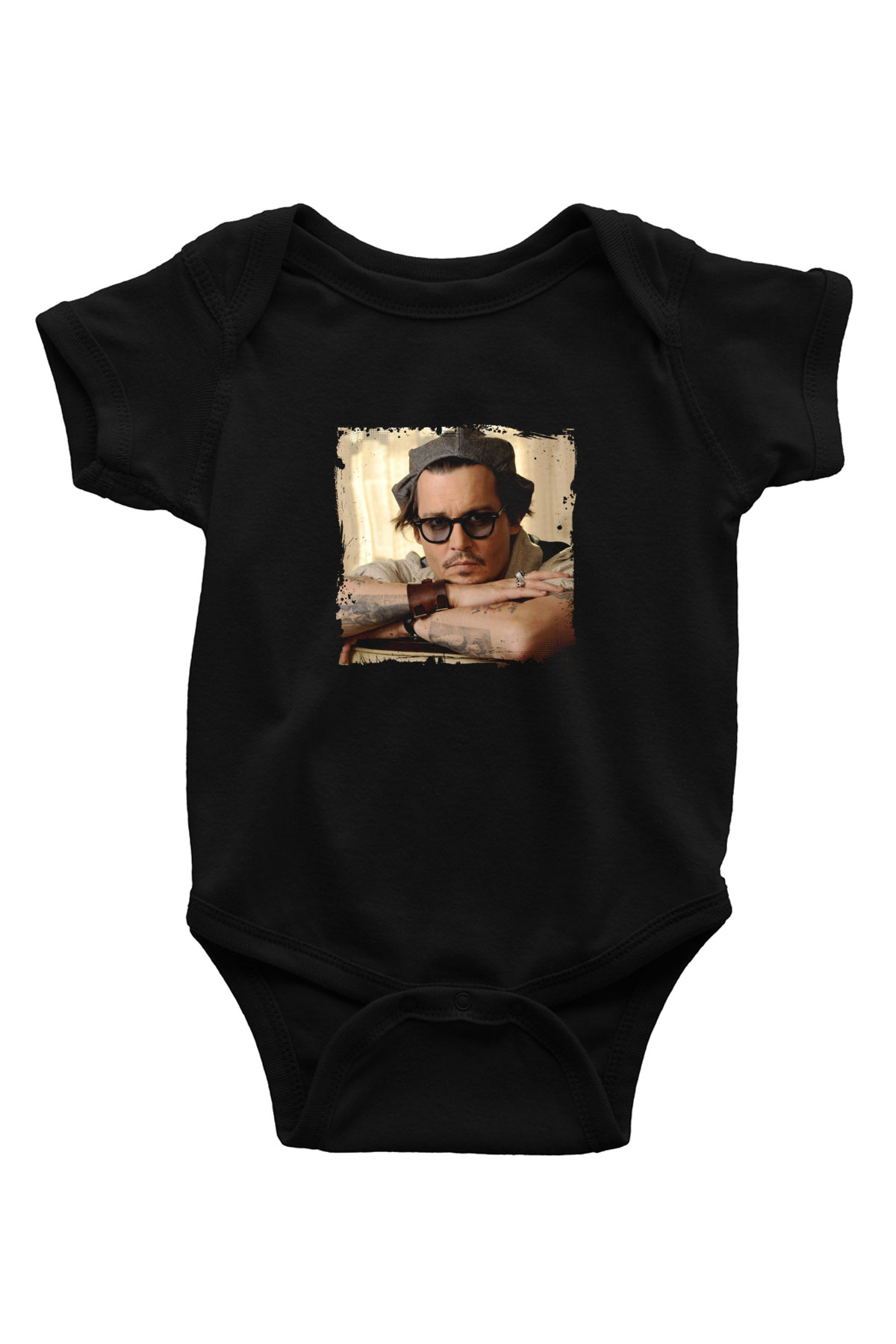 Johnny Depp Baskılı Unisex Siyah Bebek Body - Zıbın
