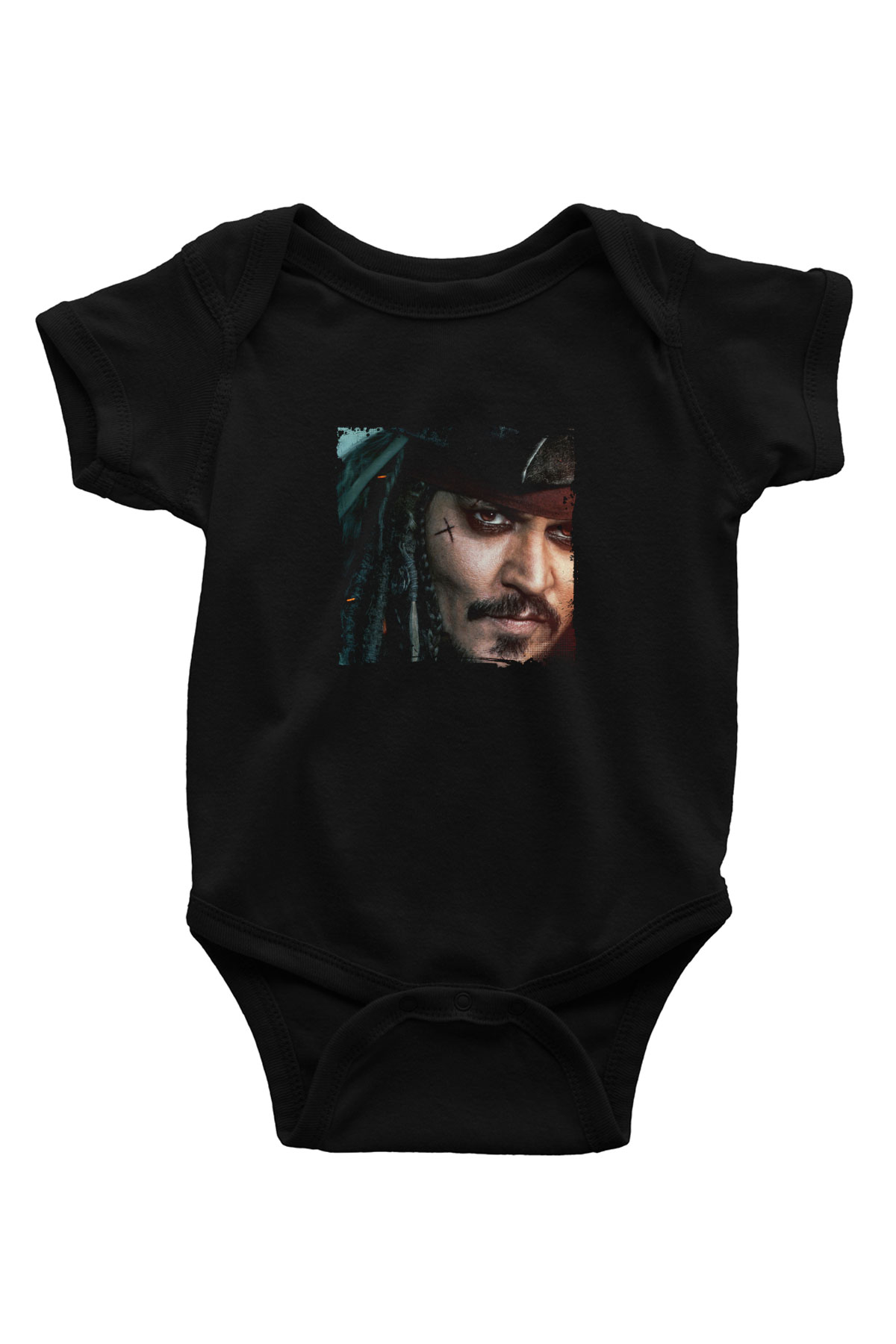 Johnny Depp Baskılı Unisex Siyah Bebek Body - Zıbın