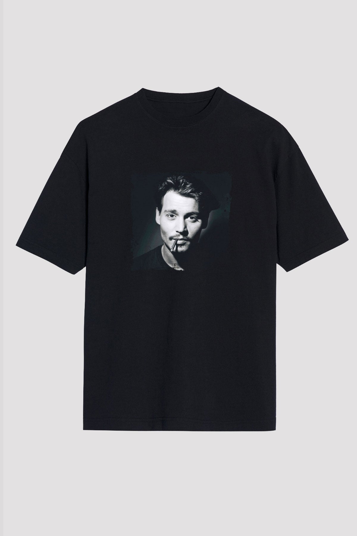Johnny Depp Baskılı Unisex Siyah Oversize Tişört
