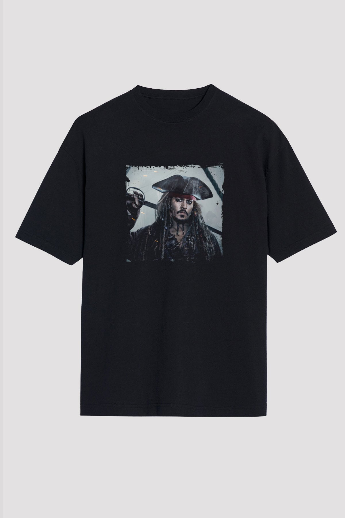 Johnny Depp Baskılı Unisex Siyah Oversize Tişört