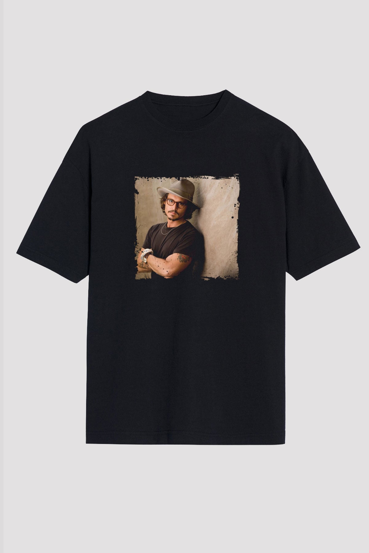 Johnny Depp Baskılı Unisex Siyah Oversize Tişört