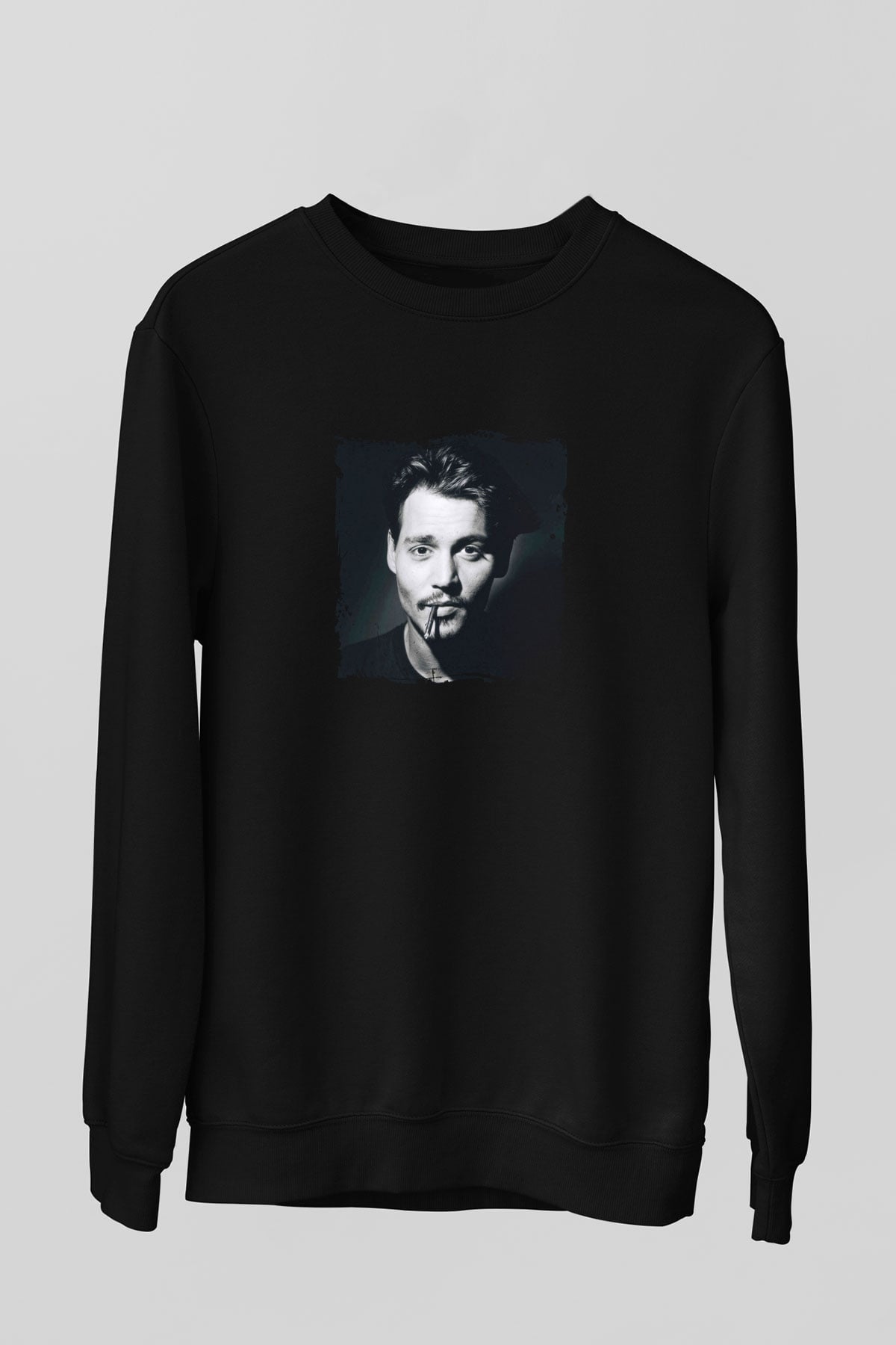 Johnny Depp Baskılı Unisex Siyah Sweatshirt