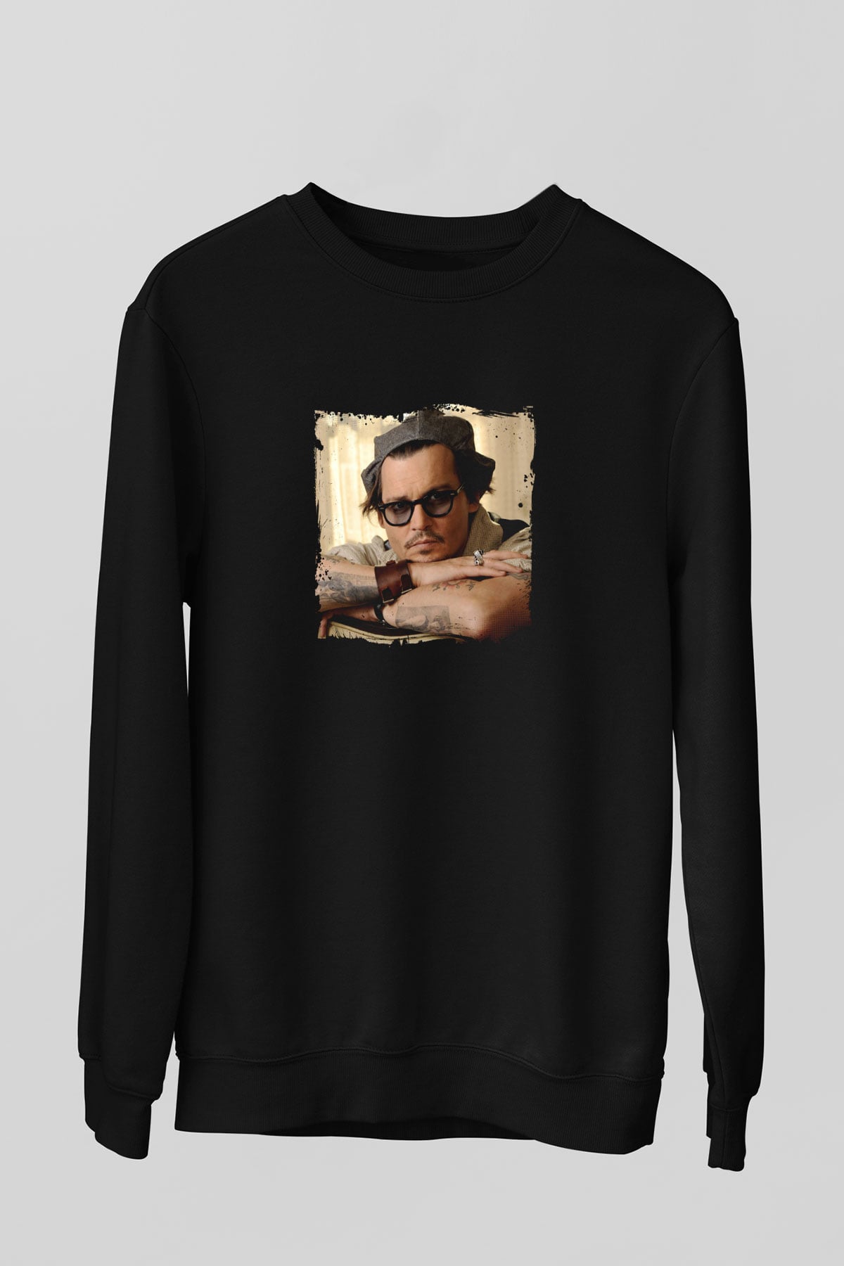 Johnny Depp Baskılı Unisex Siyah Sweatshirt