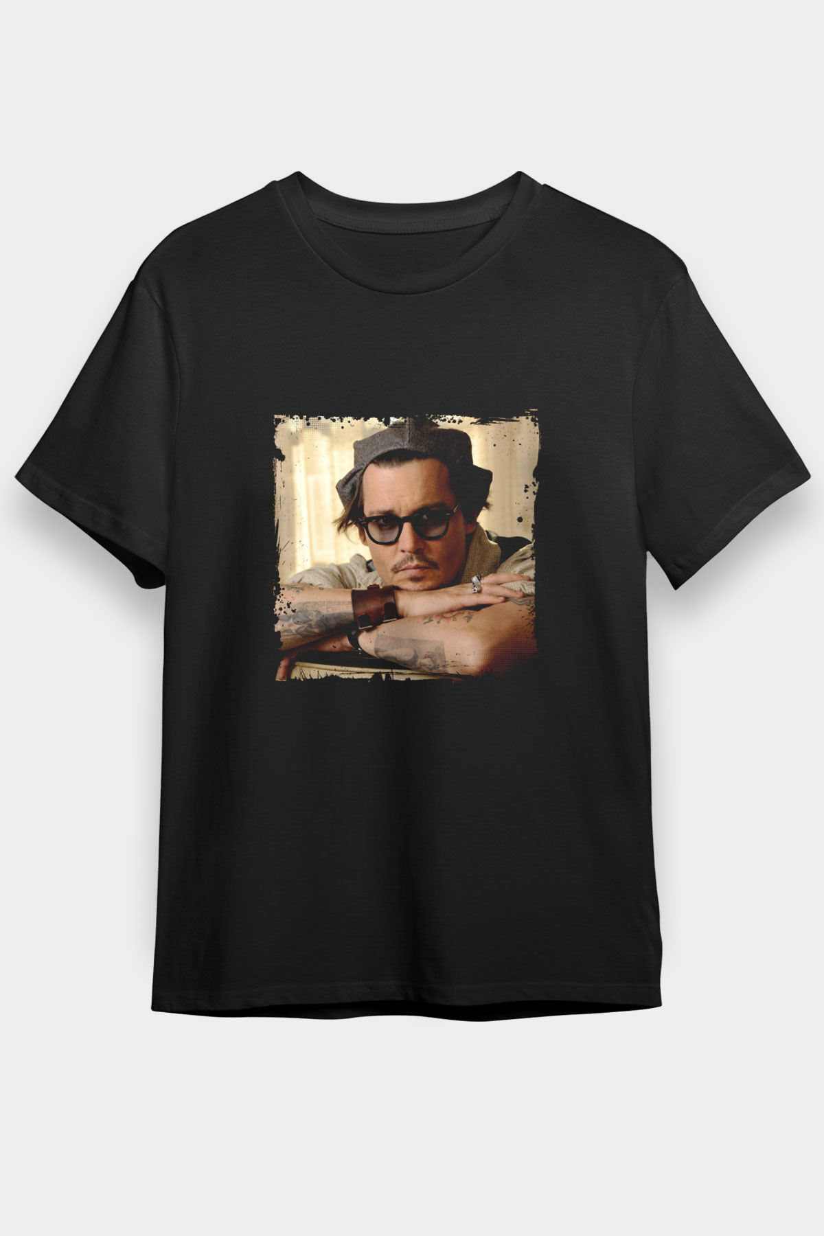 Johnny Depp Baskılı Unisex Siyah Tişört