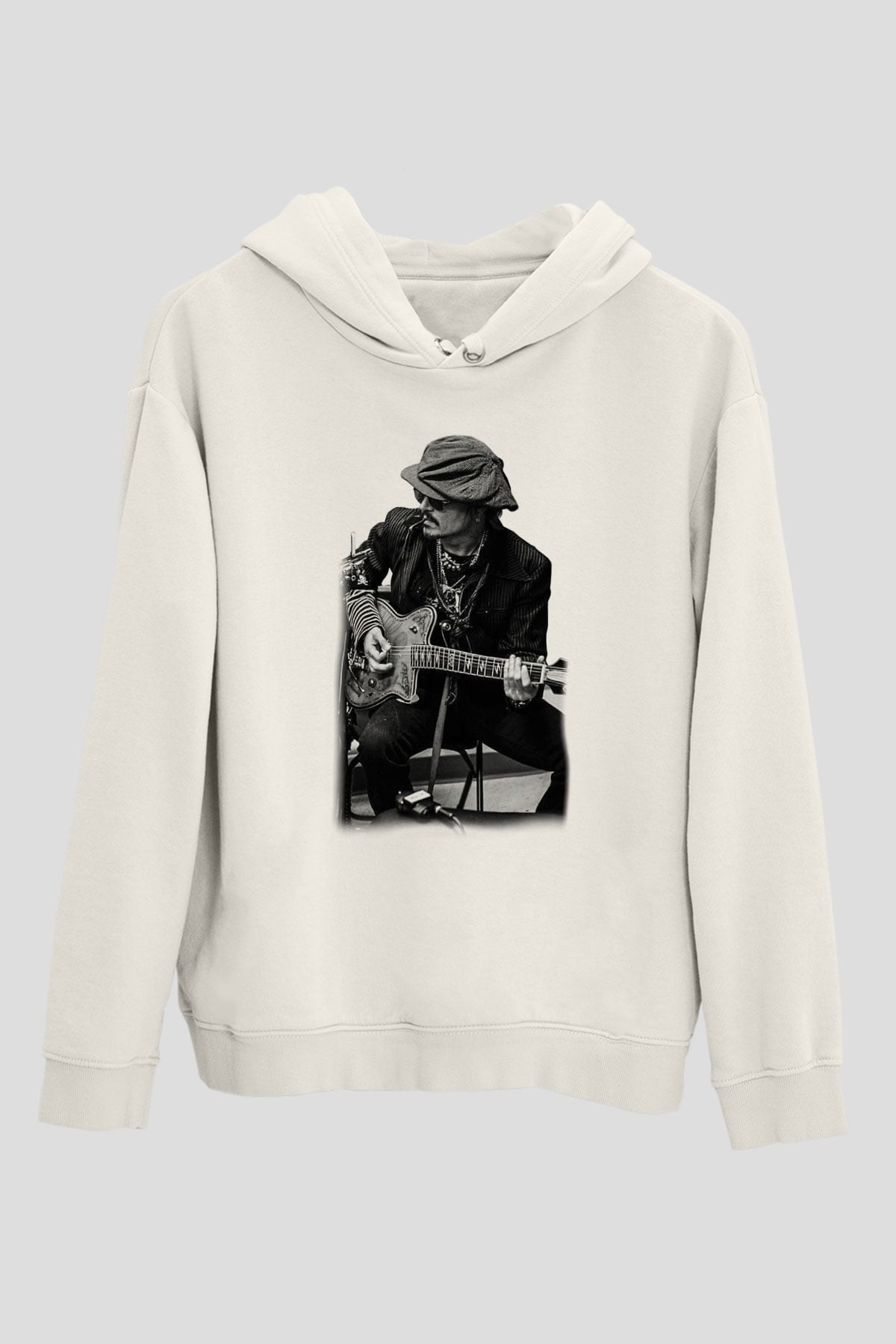 Johnny Depp Beyaz Unisex Kapşonlu Sweatshirt