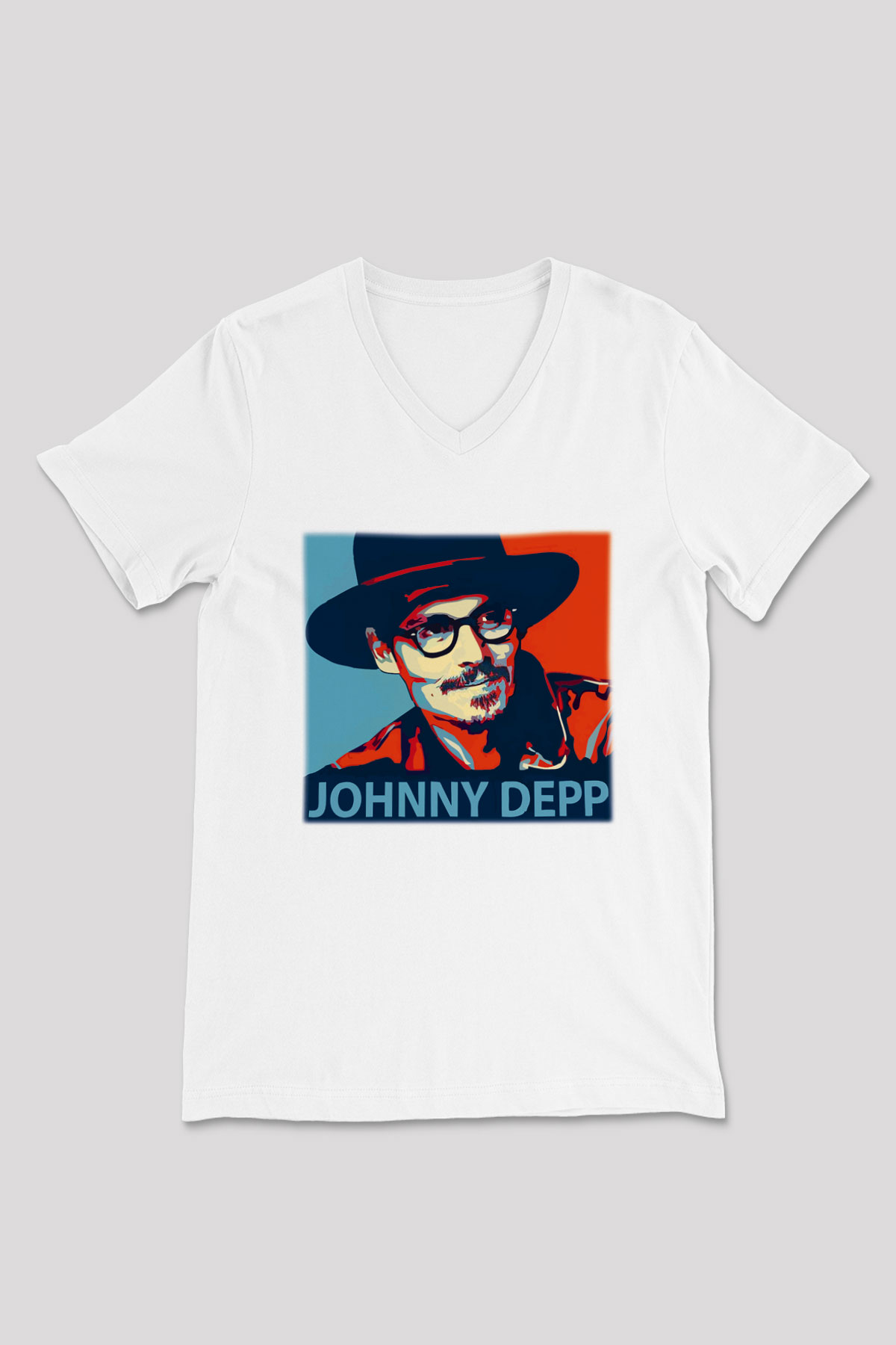 Johnny Depp Beyaz Unisex V Yaka Tişört T-Shirt