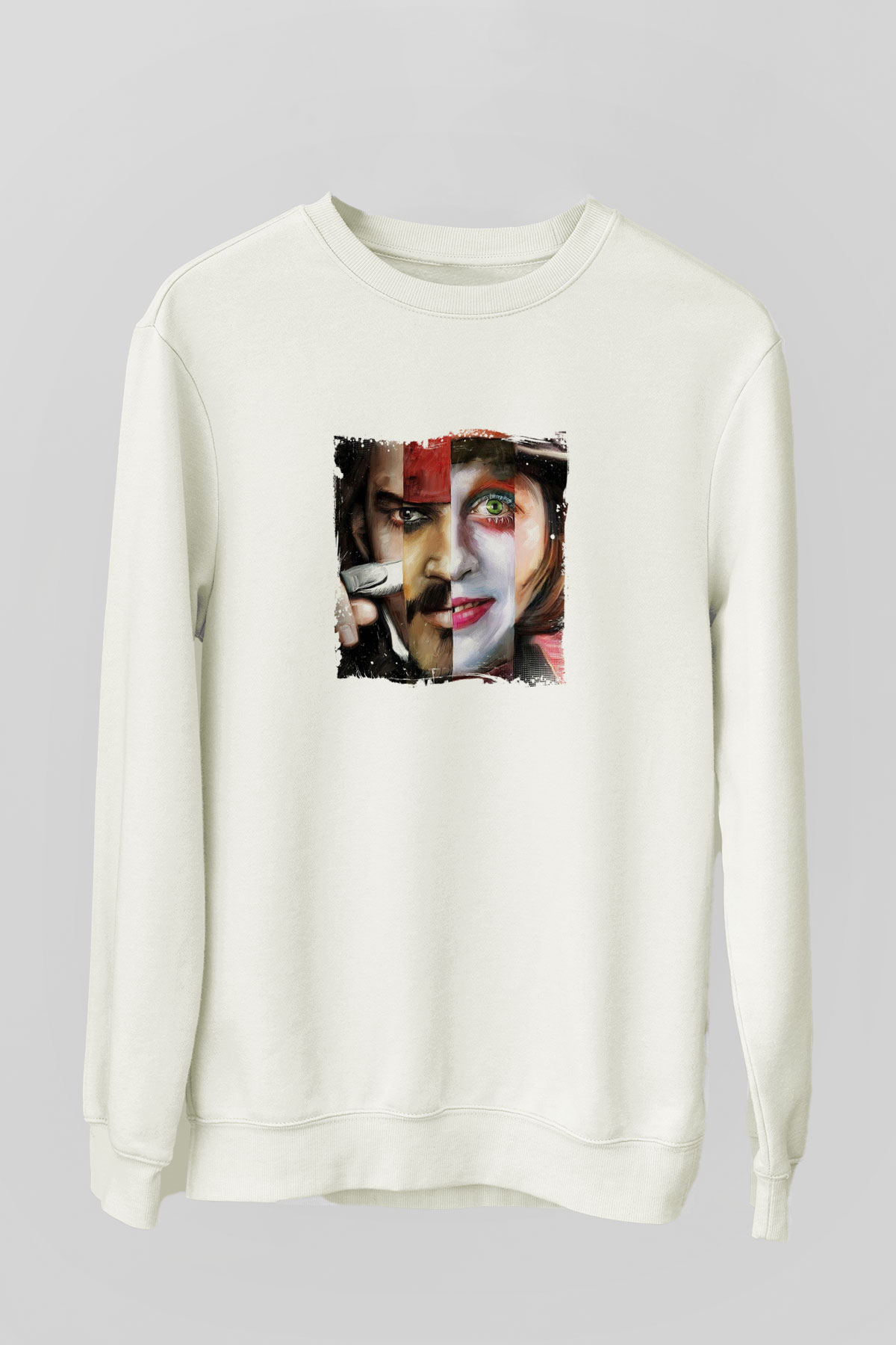 Johnny Depp Unisex Baskılı Beyaz Sweatshirt