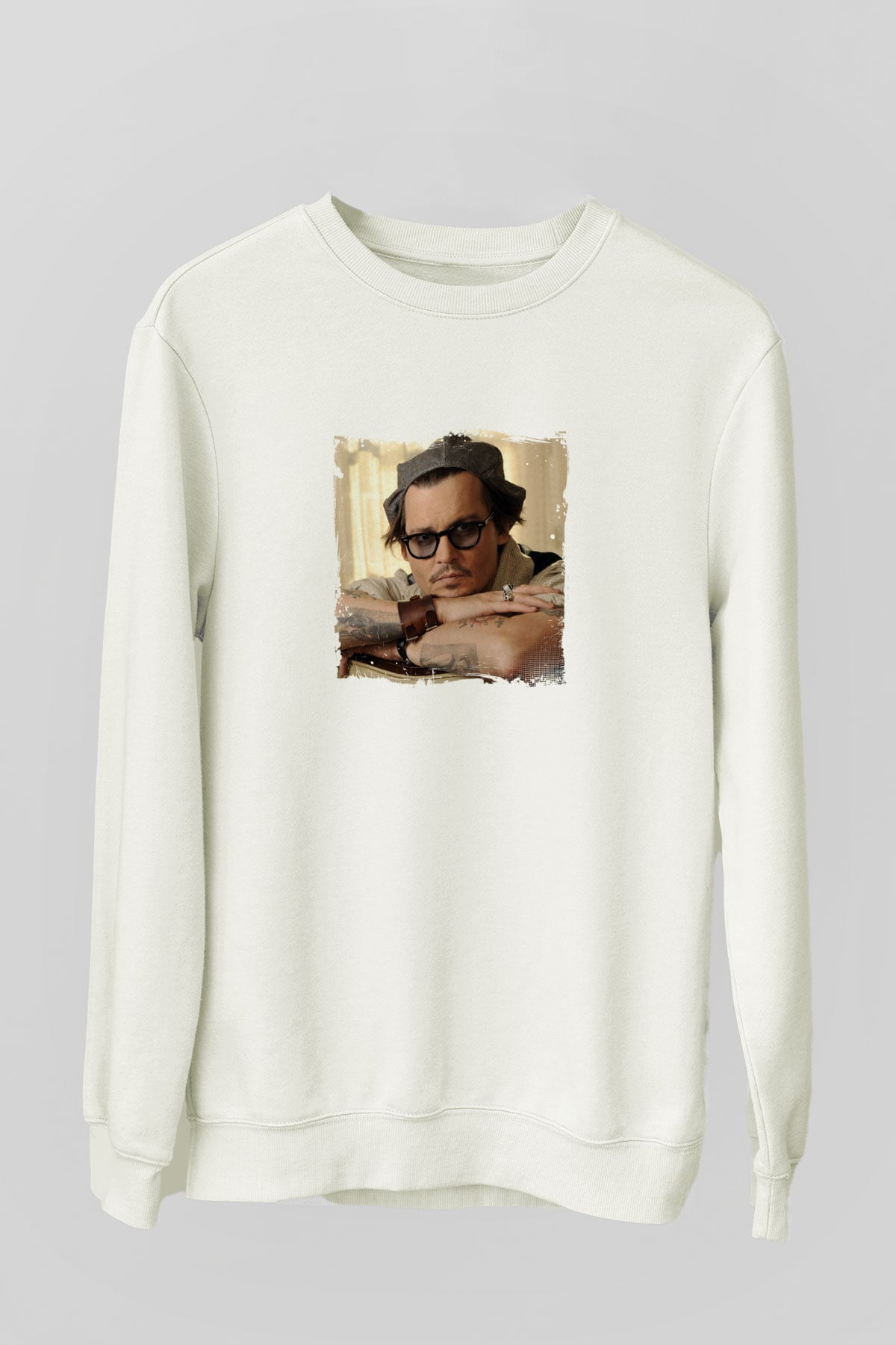 Johnny Depp Unisex Baskılı Beyaz Sweatshirt